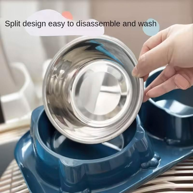 AIMALL Double Cat and Dog Bowl, Stainless Steel Raised Pet Feeder with 15&deg; Tilted Design, Non-Slip Feeding Bowl for Water and Food, Easy to Clean, 35X22X8.5Cm image number 1