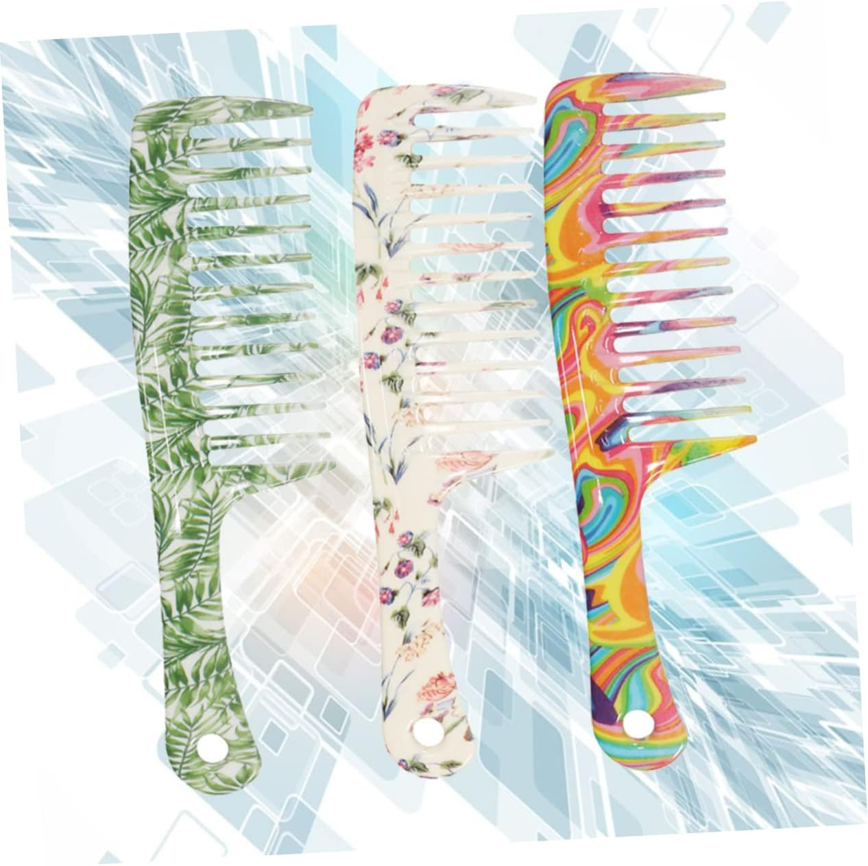 TOVINANNA 3Pcs Big Teeth Combs Hair Styling Combs Wide Teeth Hair Combs Straight Handle Combs Hairdressing Combs Printing Haircut Combs image number 1