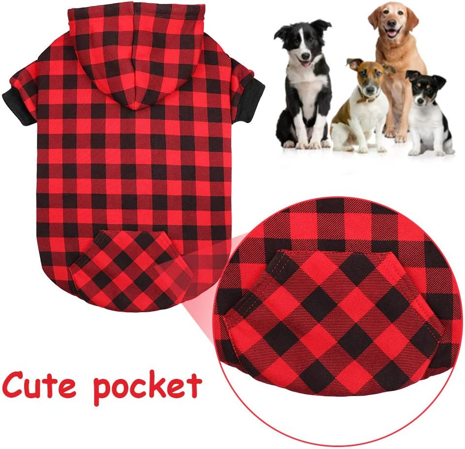 Mtliepte Red Plaid Dog Hoodie Sweater for Dogs Pet Clothes with Hat and Pocket（L） image number 1