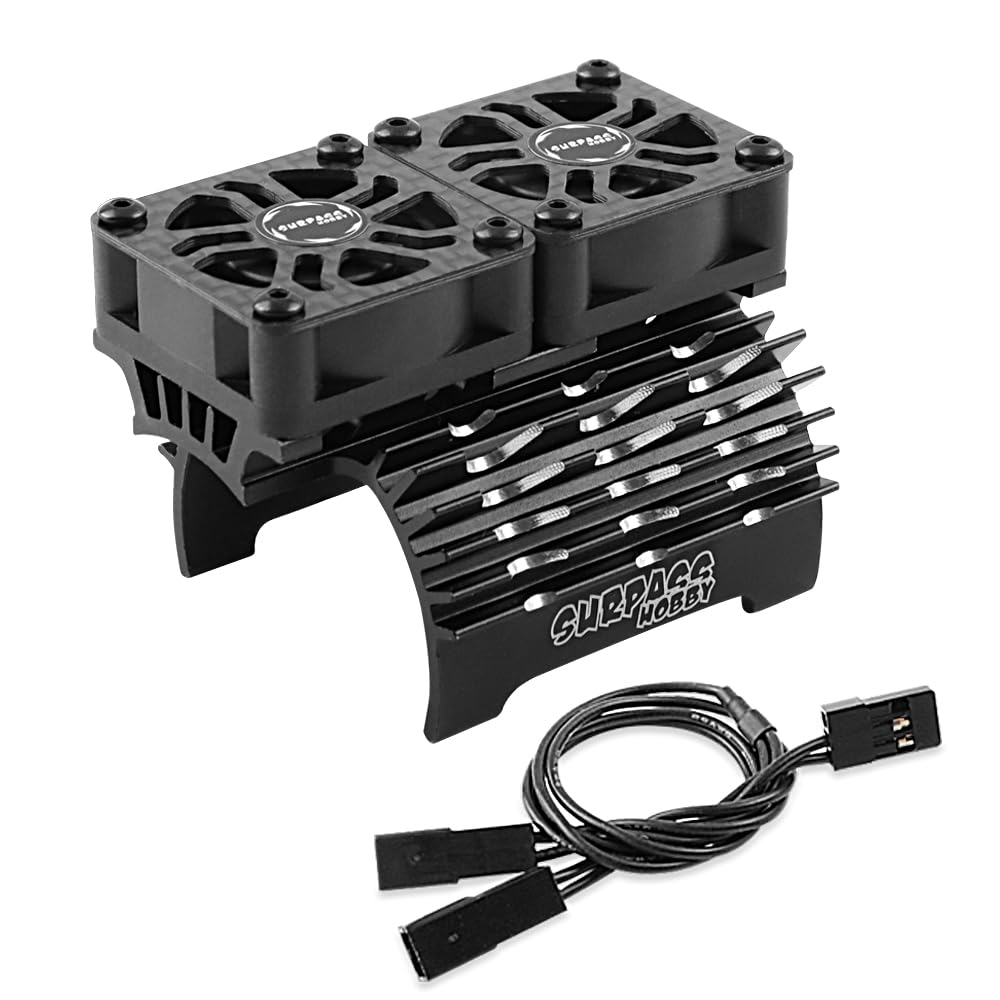 GLOBACT RC Motor Cooling Fans 30Mm Dual RC Car Motor Fans with Metal Cover 4068 4274 Brushless Motor Heatsink for 1/8 RC Truck Crawler Diameter 40Mm 42Mm Brushless Motor (Black)