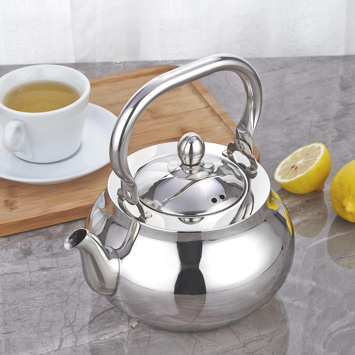 SANQIAHOME Stainless Steel Teapot with Removeable Infuser 2000Ml Thickened Mirror Polished Stovetop Tea Maker for Herbal and Infusion image number 6