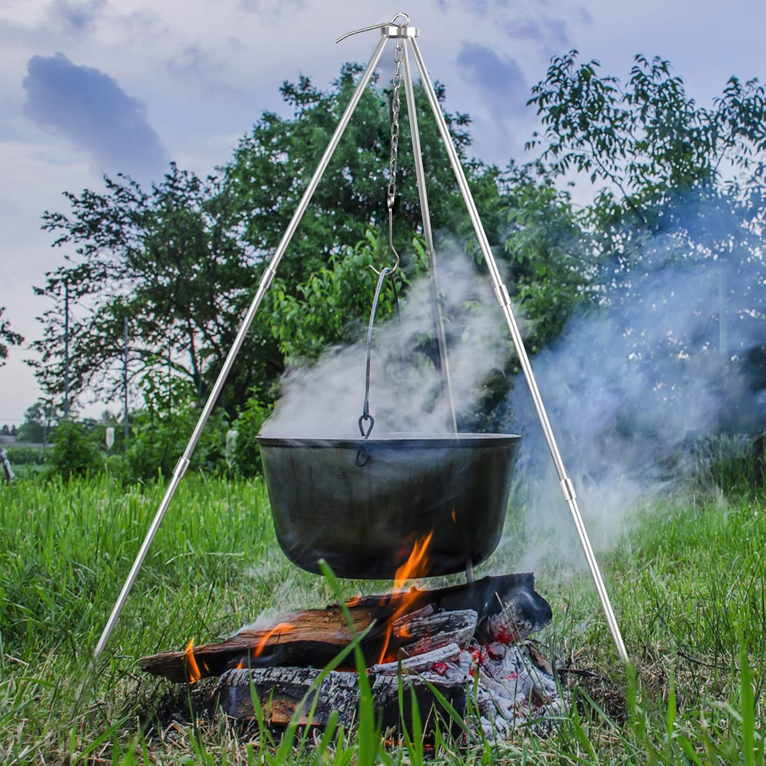 LBG Products Portable Camping Tripod,Camp Fire Grill Stand Tripod with Adjustable Hang Chain,Suitable for Outdoor Cooking,Camping,Picnic,Tripod Camping Accessories image number 6