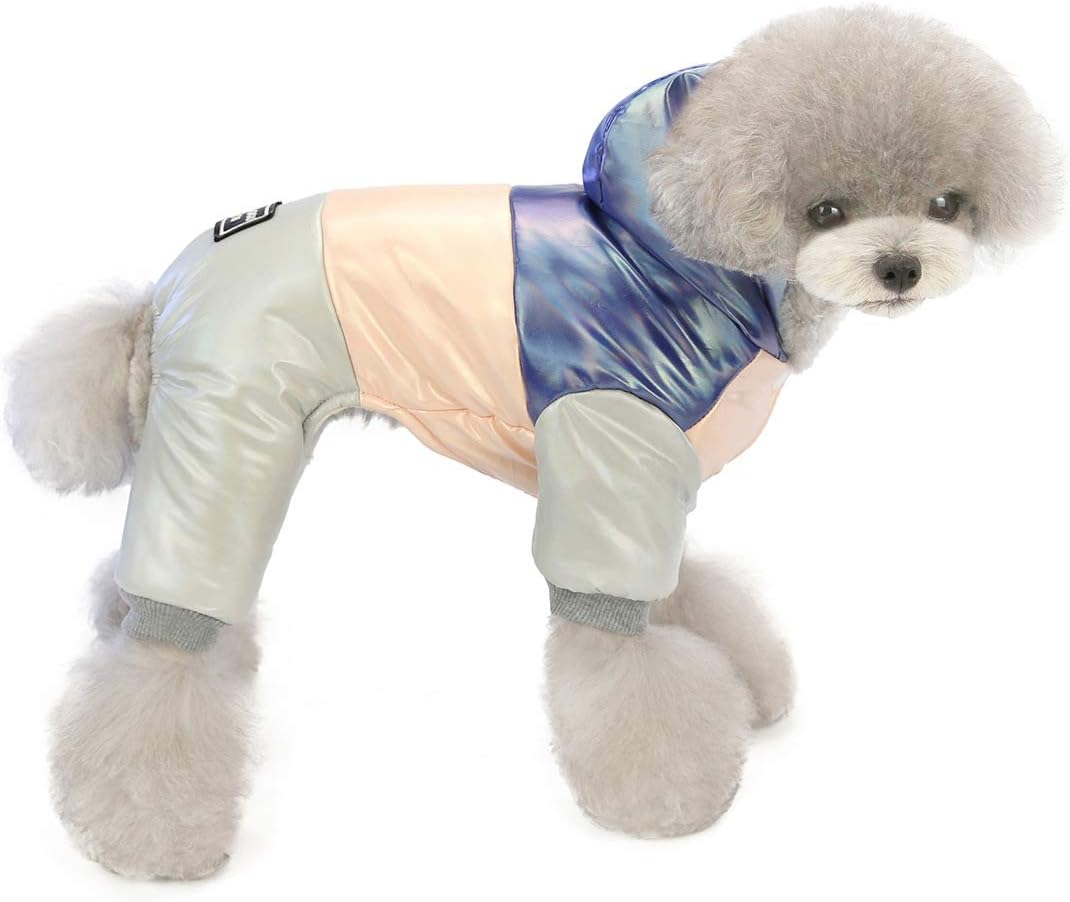 Izefia Dog Coat Windproof Jacket Cold Weather Coat 4 Legs Warm Dog Jumpsuit Winter Thick Clothes Waterproof Dog Coat for Small Dog Medium Cat Blue S