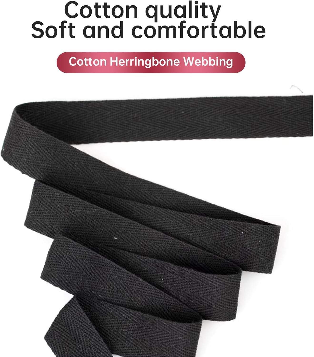 Black Cotton Herringbone Twill Tape - 45 Metre Roll, 20 Mm Wide for Sewing, Crafts and Home Decor