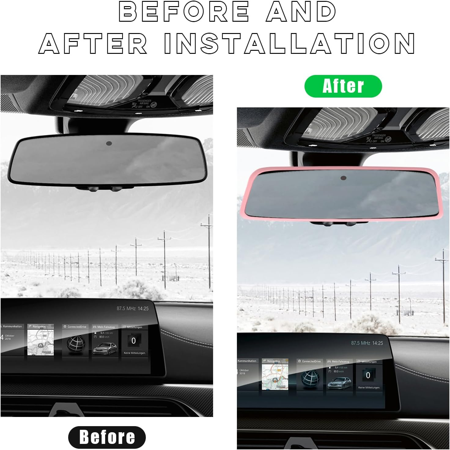 Ohleats Car Rear View Mirror Protector Frame, Silicone Auto Rearview Edge Protection Cover Compatible with Model 3 Model Y, Interior Rear View Trim Frame Decoration, Car Accessories (Pink) - Black image number 6