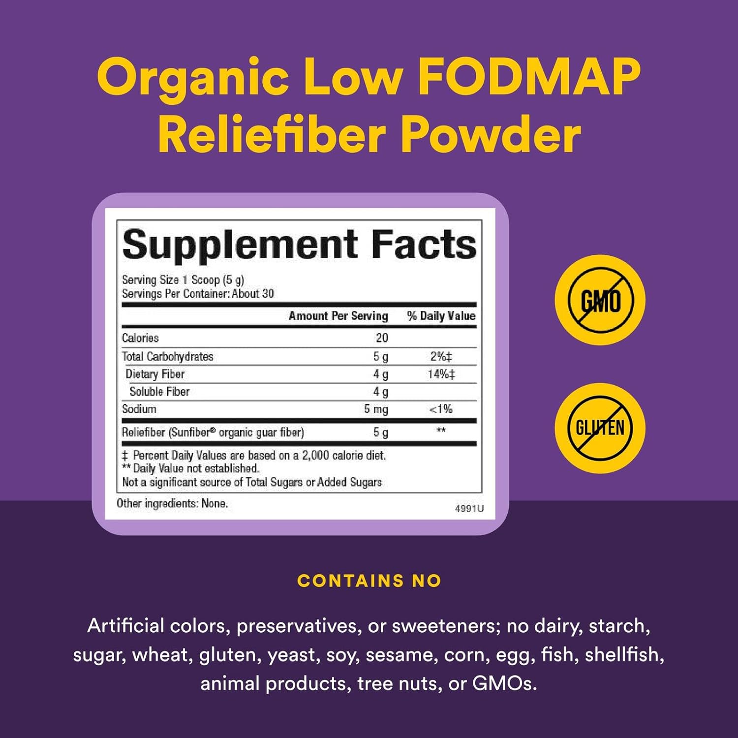 Natural Factors, Organic Low Fodmap Reliefiber, Unflavored, 5.3 Oz (150 G) image number 2