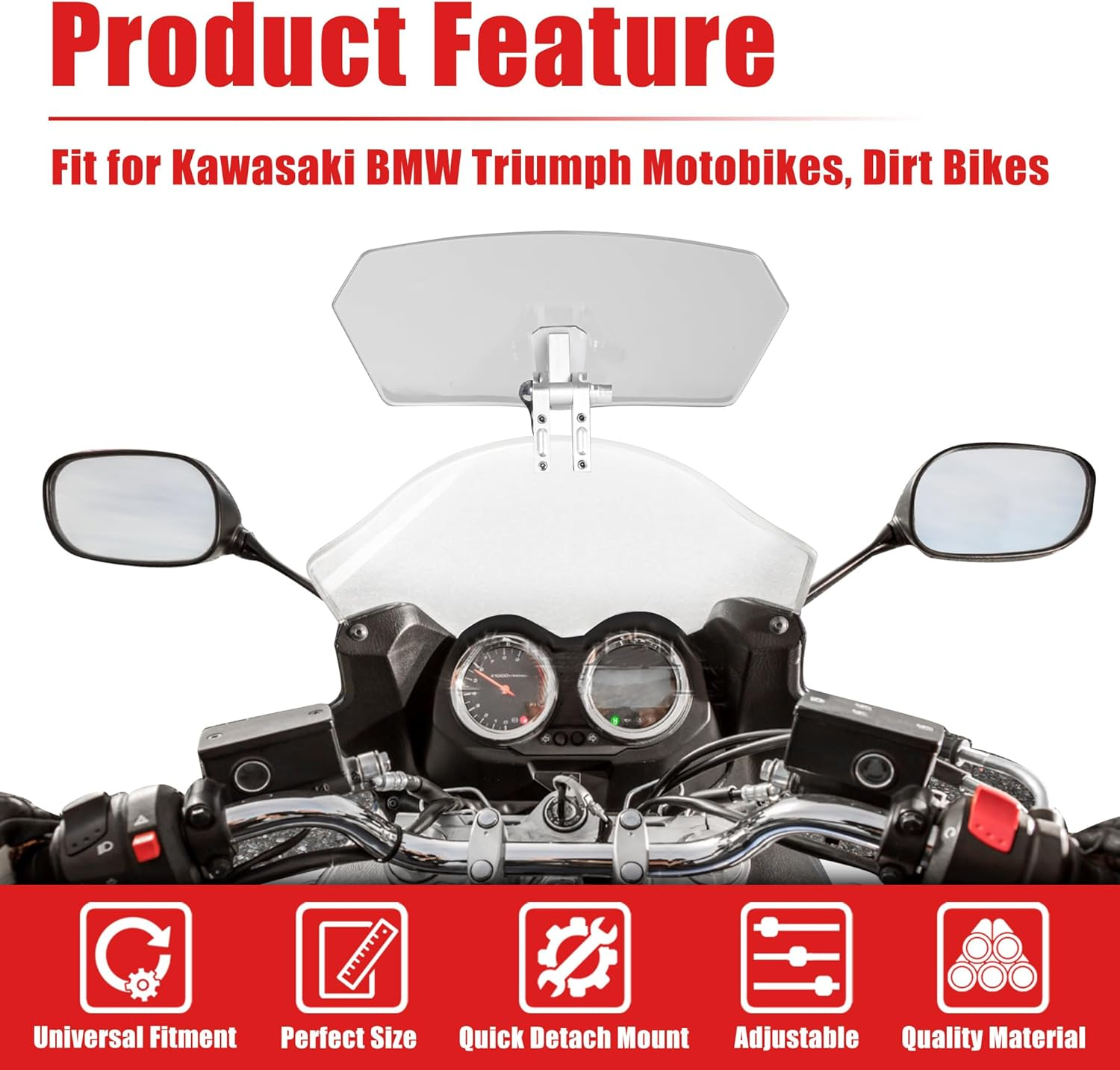 Goldfire Universal Motorcycle Windshield Airflow Adjustable Windscreen Wind Deflector for Kawasaki BMW Benelli KTM Triumph(Color: Black)) - Black image number 3