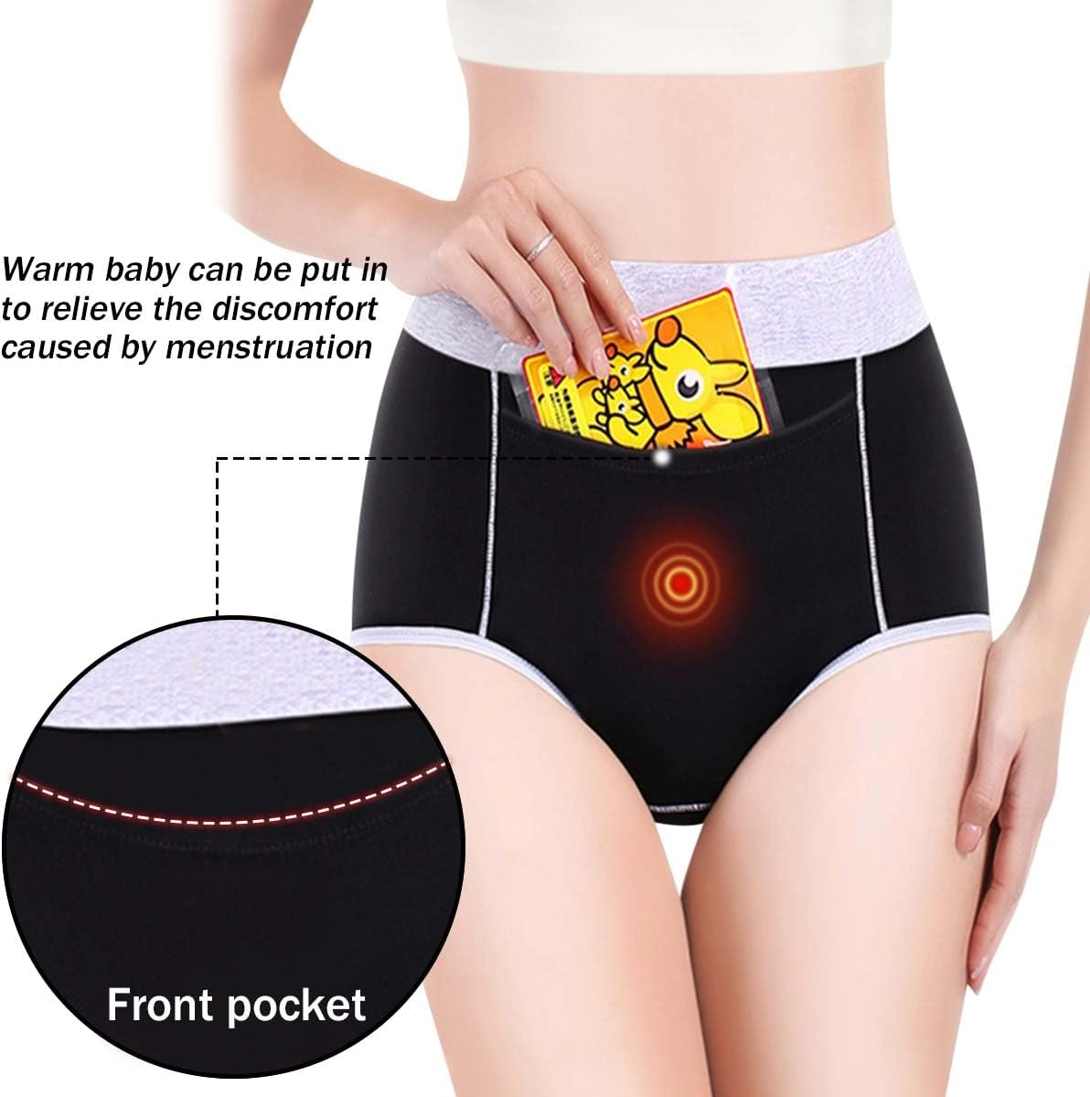 Underwear, Underwear Women Mid-Waist Warm Menstrual Period Leak-Proof Menstrual Pants with Pockets and Arm Lifts plus Size Pack of 5 image number 3
