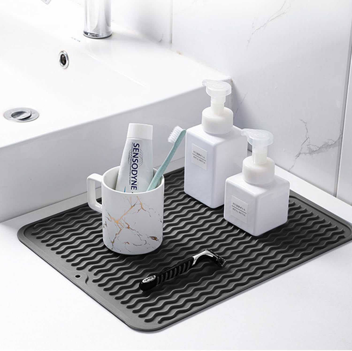 ZBHDEYG 1 Piece Drying Placemat, 1 Piece Hook, Silicone Dish Drying Mat, Dish Drying Mat, Kitchen Drying Mat, Non-Slip Bowl Mat image number 5