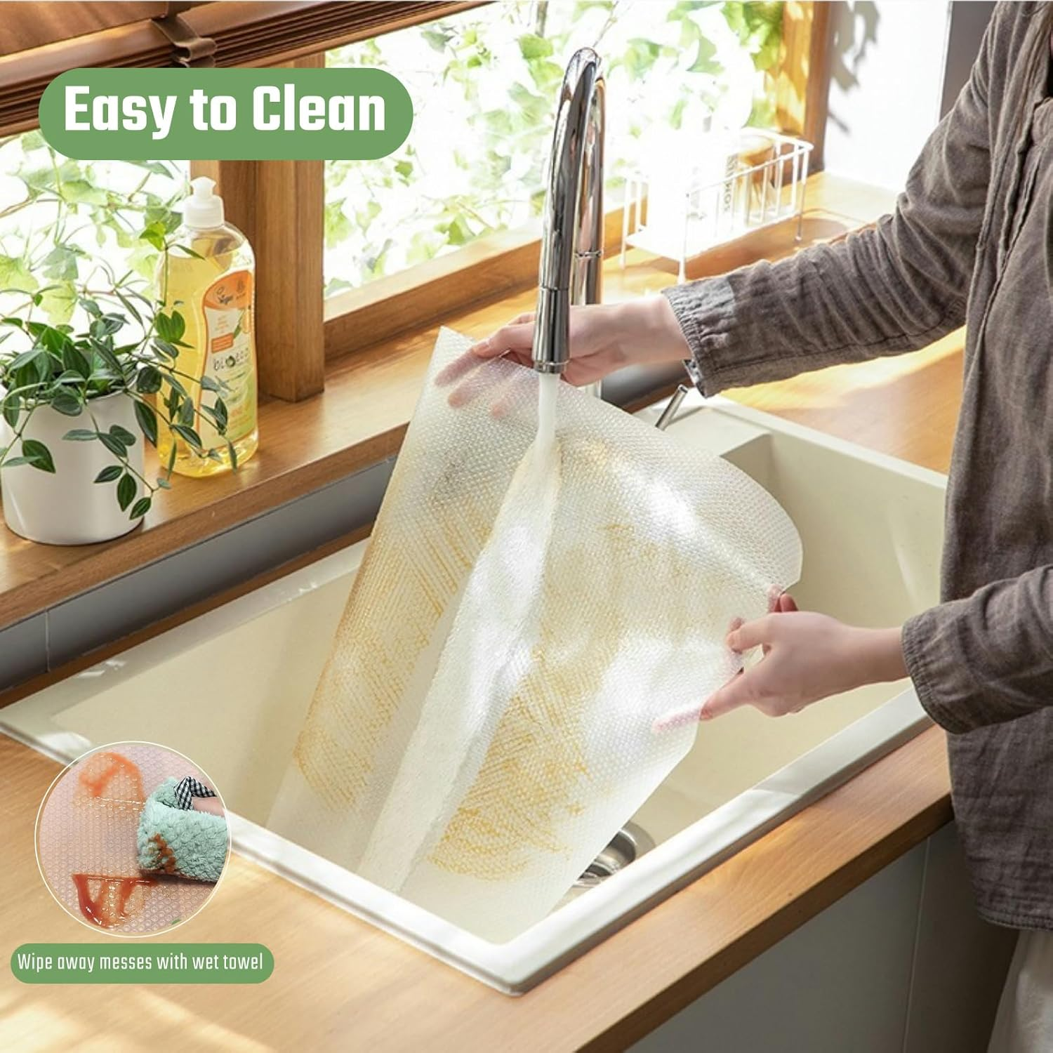 60Cm X 500Cm Drawer Liner, Non-Slip Shelf Liner, Cupboard Liners, Waterproof Kitchen Drawer Liner, Clear Drawer Lining, Easy-Clean Protector for Draw, Shelf, Cupboard, Cabinet, Pantry image number 3