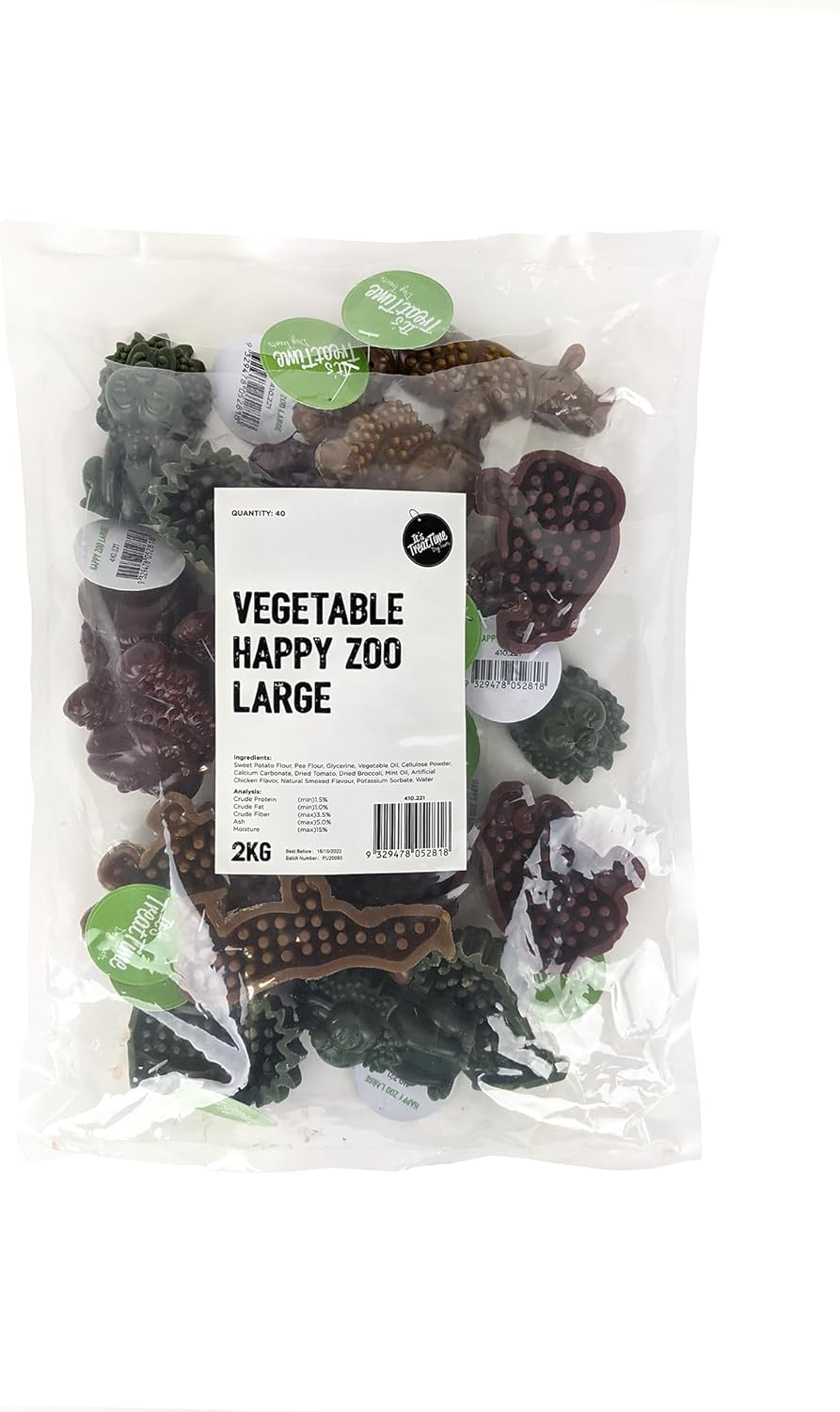 It'S Treat Time Vegetable Happy Zoo Large, 40 Pack, Dental Treat, 100% Grain Free, Real Sweet Potato, Meat Free, 100% Digestable, Tartar Control, Suitable for All Dogs image number 2