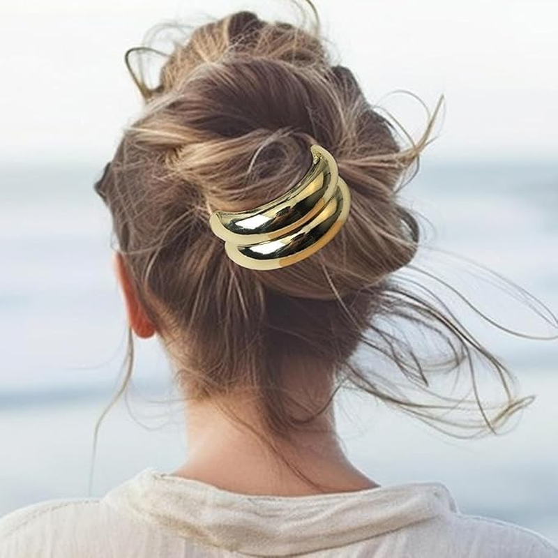 Gold Geometric Hair Ties, 4Pcs Metal Geometric Elastic Hair Ties Gold Hair Cuffs,Metal Hair Tie Ponytail Hair Cuff,Metal Geometric Elastic Hair Ties,Metal Geometric Elastic Hair Ties Gold Hair Cuffs image number 3