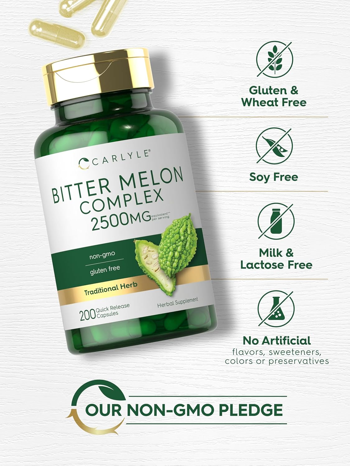 Bitter Melon Capsules | 1000Mg | 200 Count | Non-Gmo & Gluten Free Extract | Complex Supplement | by Carlyle image number 2