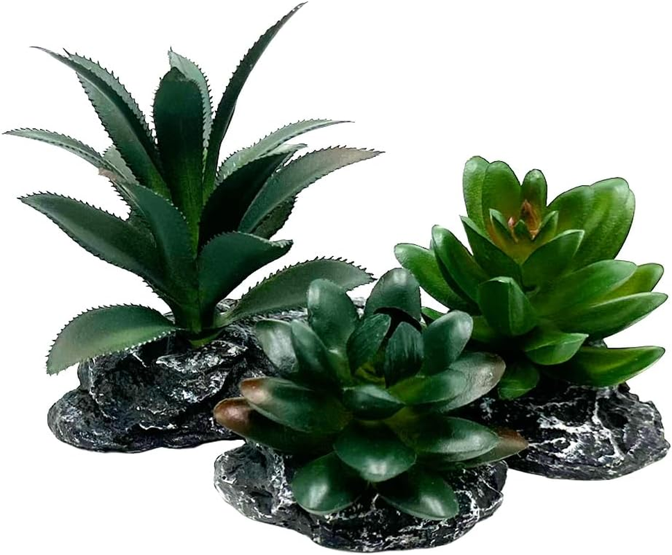 Reptile Artificial Plants Succulent Terrarium Decor Desert Rain Forests Plant Lizard Bearded Dragon Chameleon Gecko Snake Amphibian Habitat Hideout Turtle Tank Accessories (Dark-Green-3Pcs-Set) image number 4