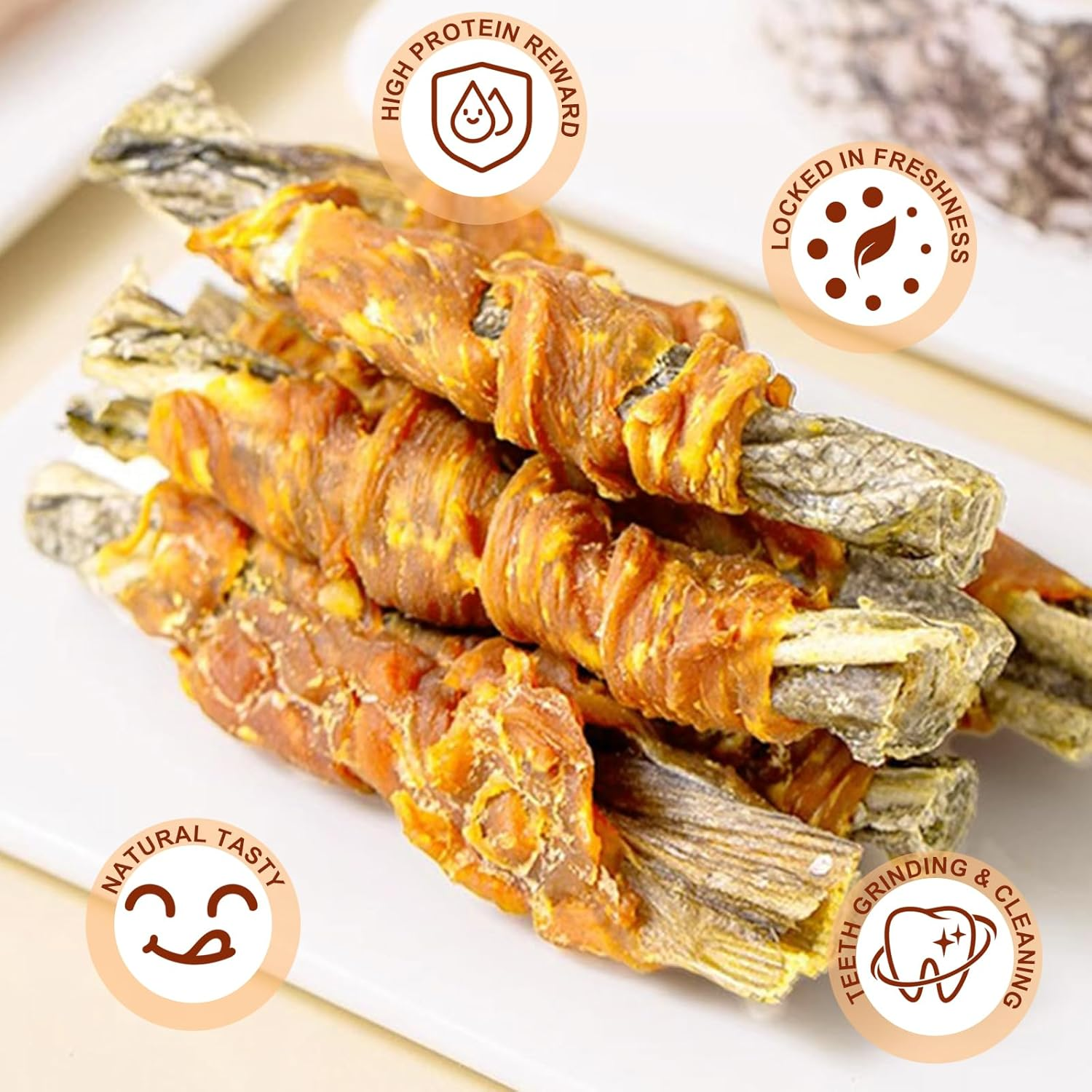 Chicken&Cod Skin Wraps Stick, High Protein Dog Treats, Healthy Chews Teeth Cleaning for Large Medium Small Pets No Additives & Preservatives (150Gram/5.29 OZ)