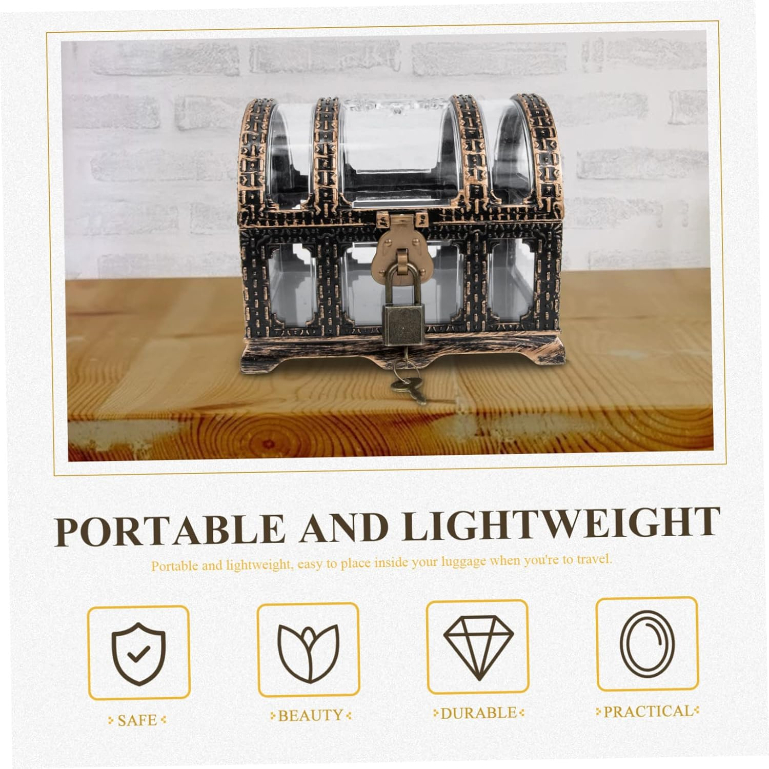 Pirate Treasure Chest Toy Large Vintage Treasure Box for Boy Girl Keepsake Small Jewelry Box Gems and Coins image number 3