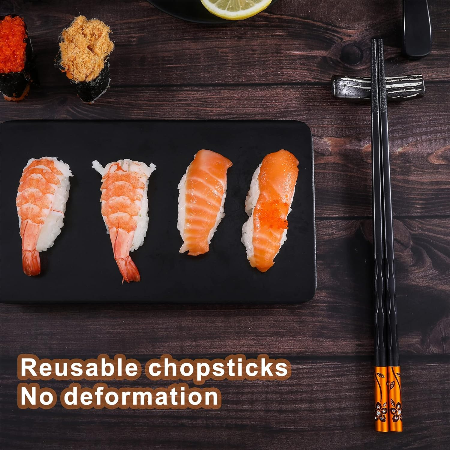 Fiberglass Chopsticks Series - Japanese Non-Slip Chopstick, Reusable Chop Sticks Dishwasher Safe, 5 Pairs, Gift Set, 9.9 Inches, Spring Flower - Family image number 4