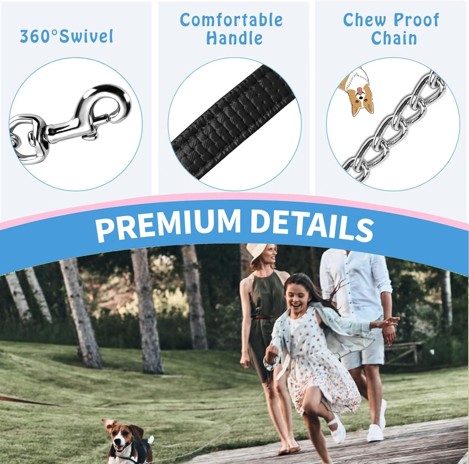 VCCLFSIA Chain Dog Leash, 6FT/1.8M Heavy Duty Metal Dog Leash with Soft Padded Handle, Chew Proof Pet Leash for Large & Medium Size Dogs