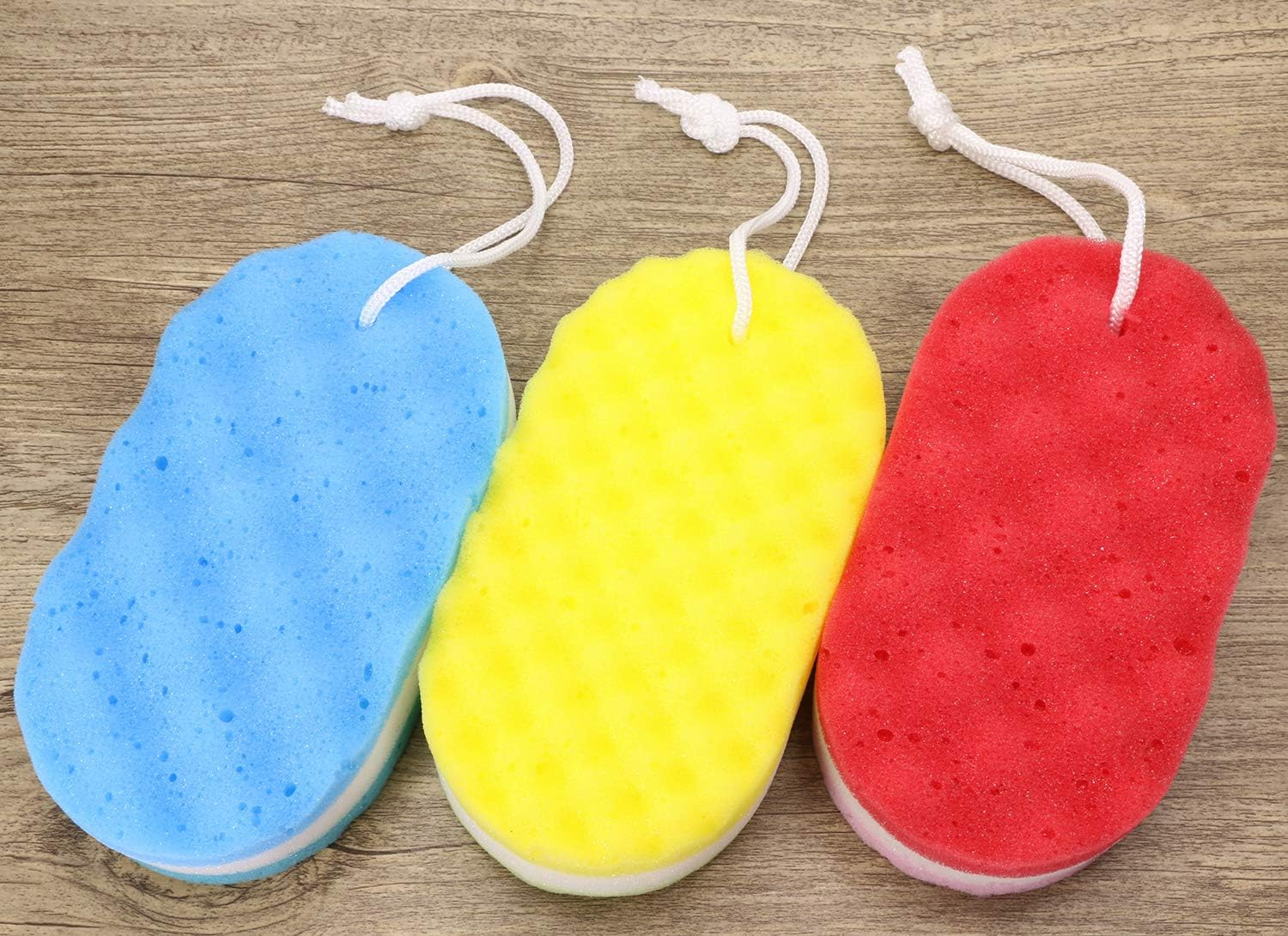 Tupalizy 3PCS Assorted Colors Soft Bath Sponge Body Scrubber for Bathing Exfoliating Shower Sponge for Women Men Kids Family Cleaning Scrubbing Washing Foam Sponge Large with Robe for Hanging Bathroom image number 3