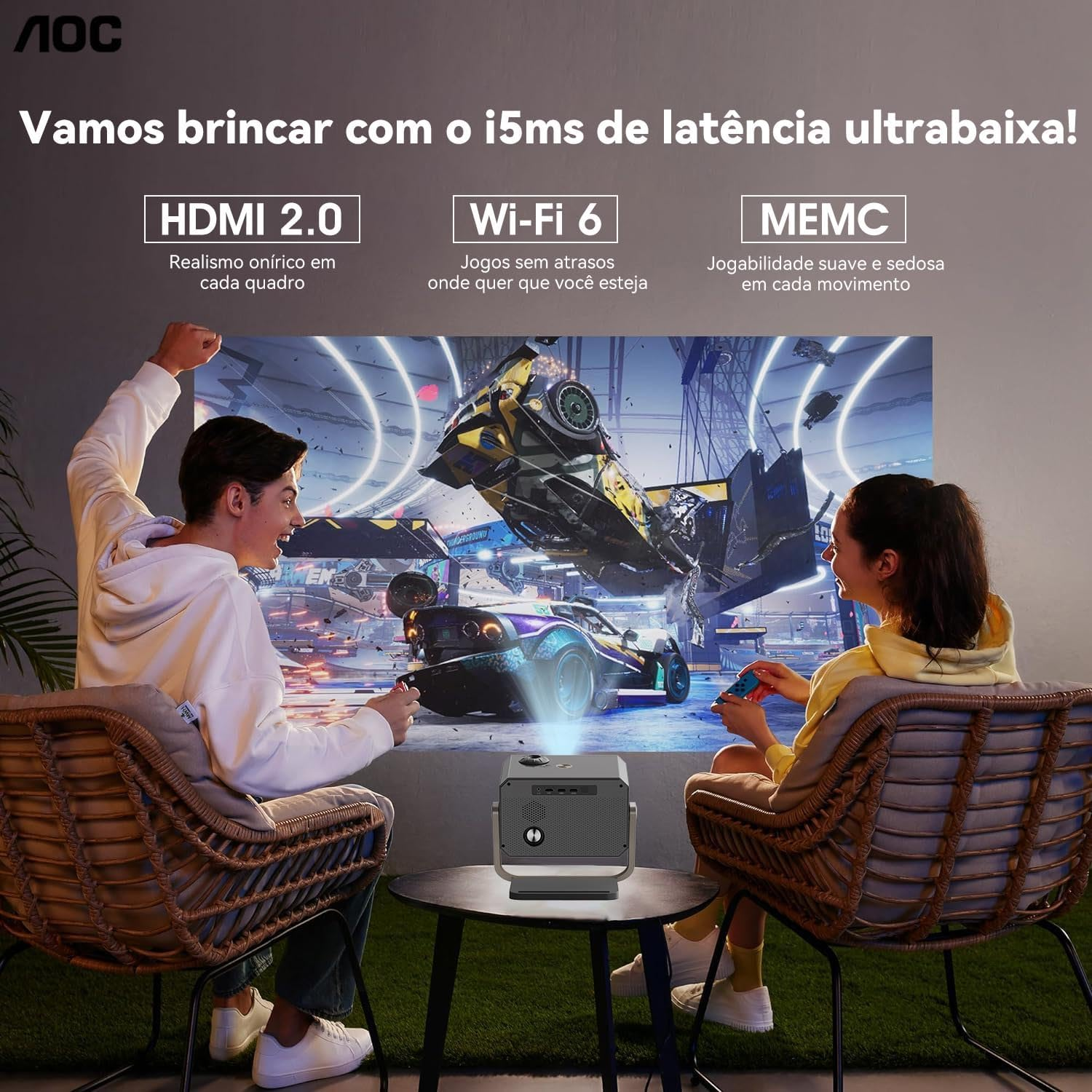AOC Portable Projector Full HD 4K/1080P,15000 Lumen,500 Ansi,Autofocus/Auto Keystone Correction/Projector with Wifi6 and Bluetooth,Compatible with Ios/Android/Pc/Ps4/Ps5 for Work and Gaming image number 6