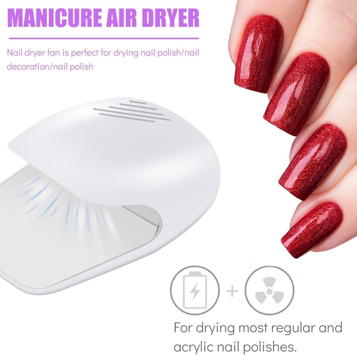 Mini Nail Dryer Portable Nail Lamp for Regular Nail Polish Nail Fan Dryer Battery Operated Nail Art Polish Machine Quick-Drying Nail Art Safe Tools for Women Kids image number 2