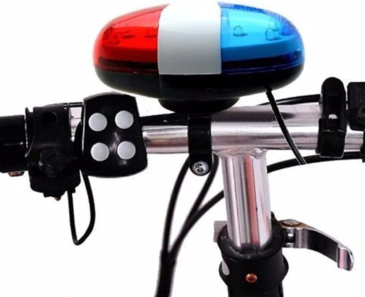 Bicycle Police Siren Bike LED Light Electric Horn Bicycle Police Sound Light 4 Sounds Melody Bicycle Power Horn Siren Bell 6-LED Blue and Red Bicycle Safety Light image number 1