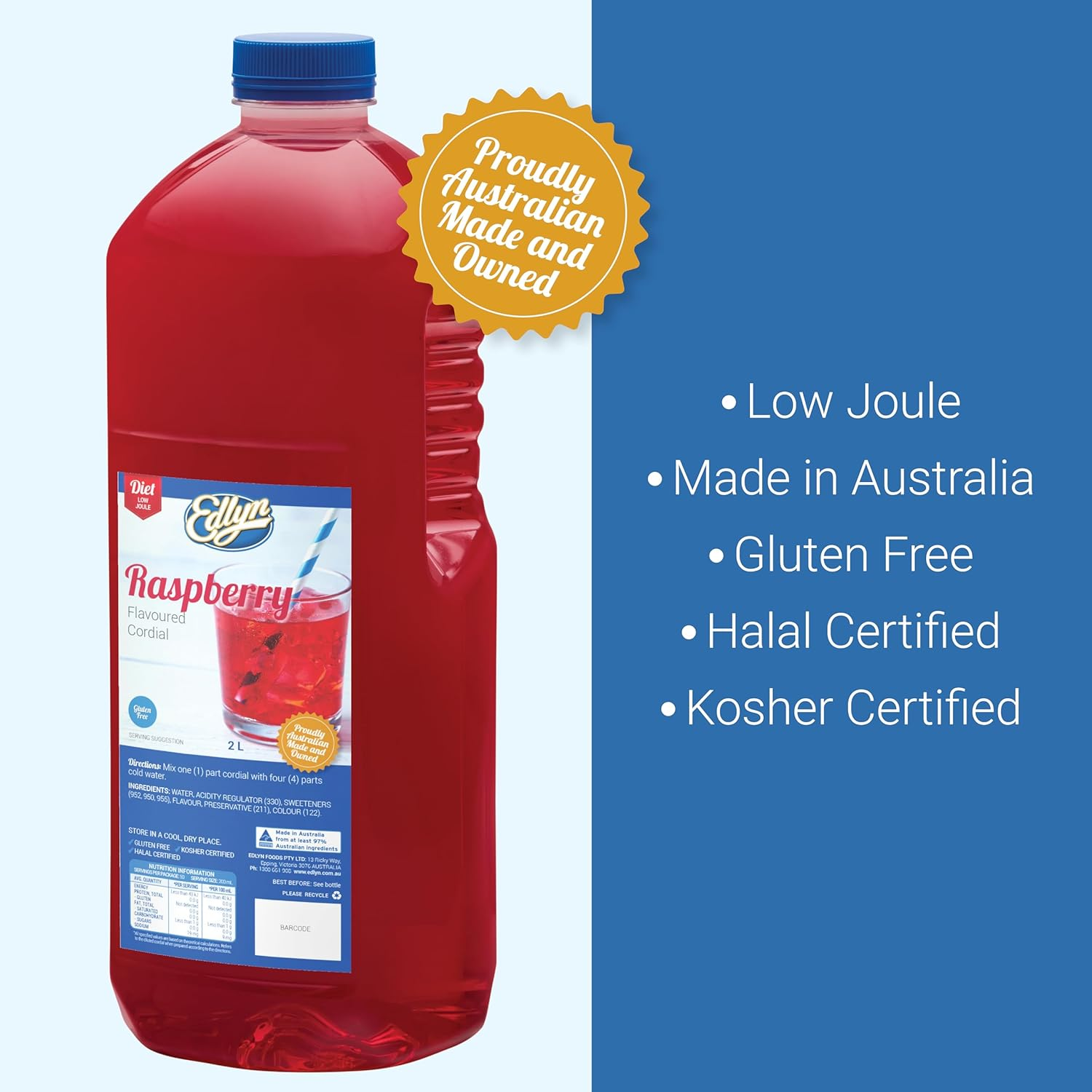 Edlyn Traditional Diet Raspberry Cordial 2 Litre image number 4
