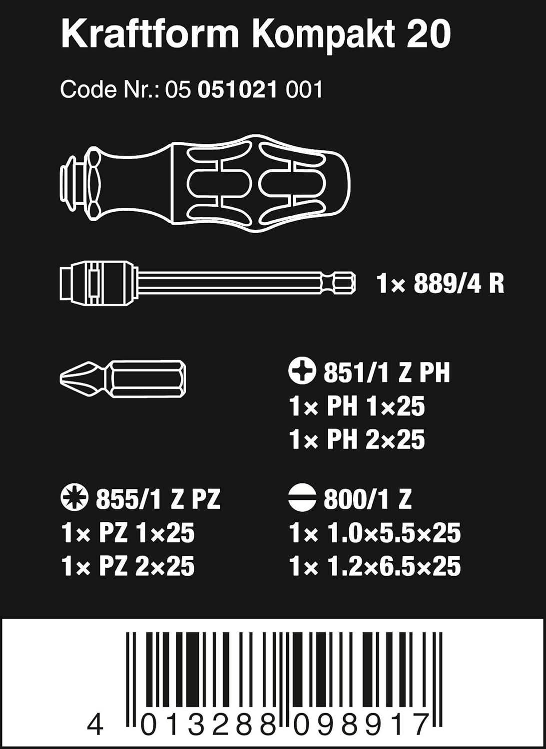Wera 5051021001 KK 20 Kraft Form Kompakt Screwdriver 7 Pieces Set, Silver image number 5