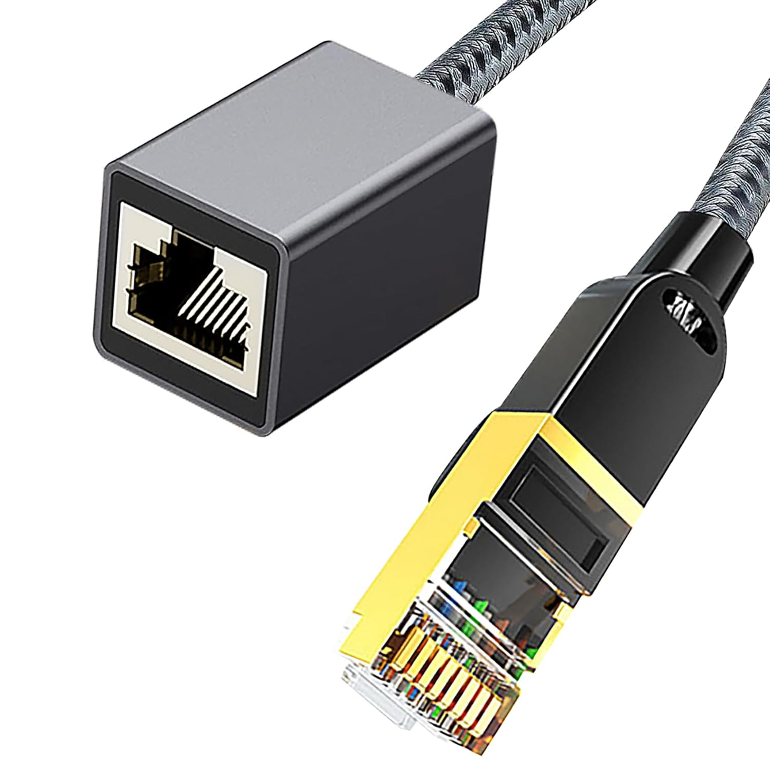 Tunghey Nylon Braided Ethernet Extension Cable Cat6 LAN Cable Extender Cat 6 RJ45 Network Patch Cord Male to Female Connector for Router Modem Smart TV PC Computer Laptop (3M)