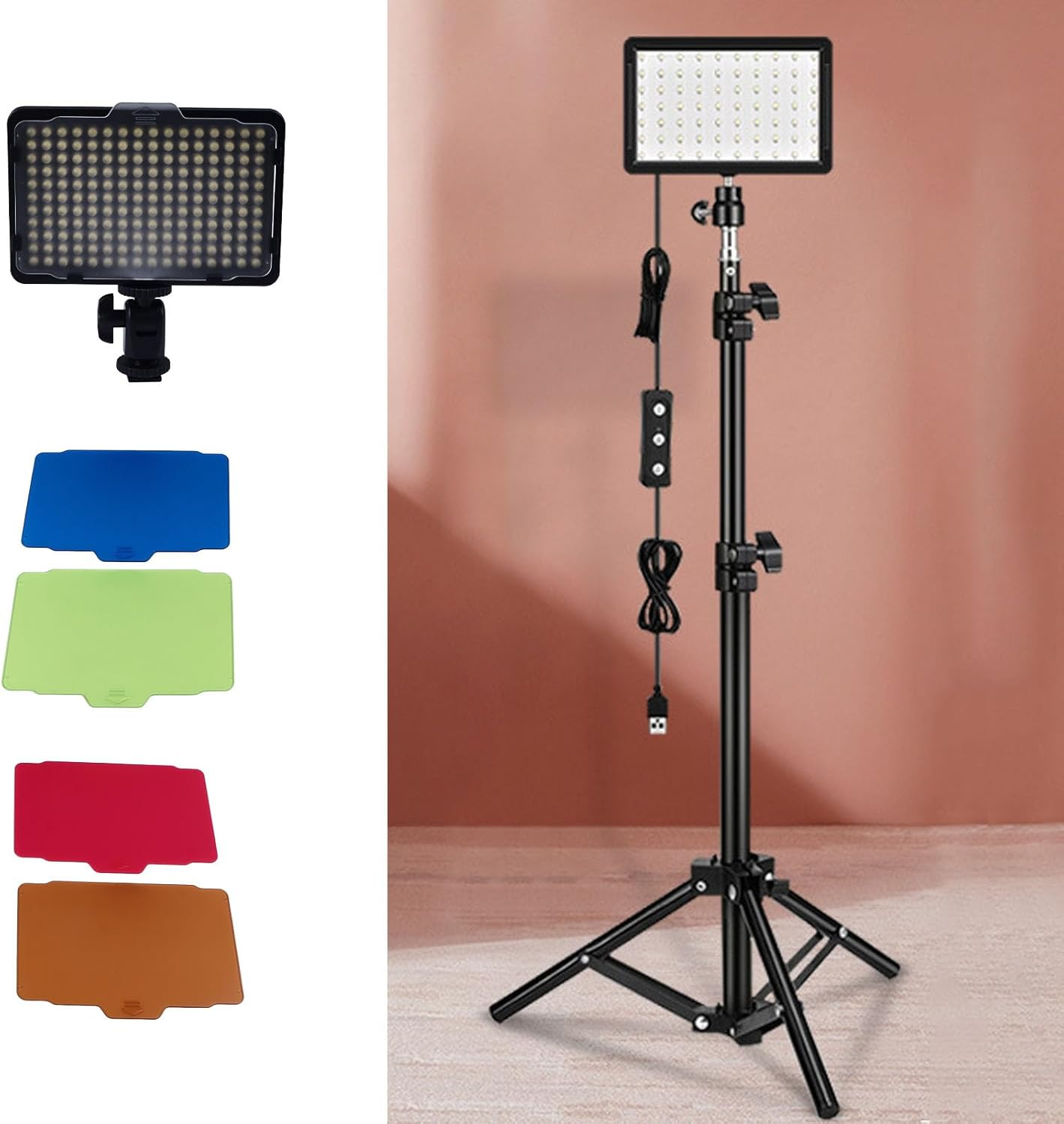 Dimmable LED Video Light 11W 5600K Flat Panel Photography Lighting with Color Cards Fill Light for Live Streaming Video Recording image number 6
