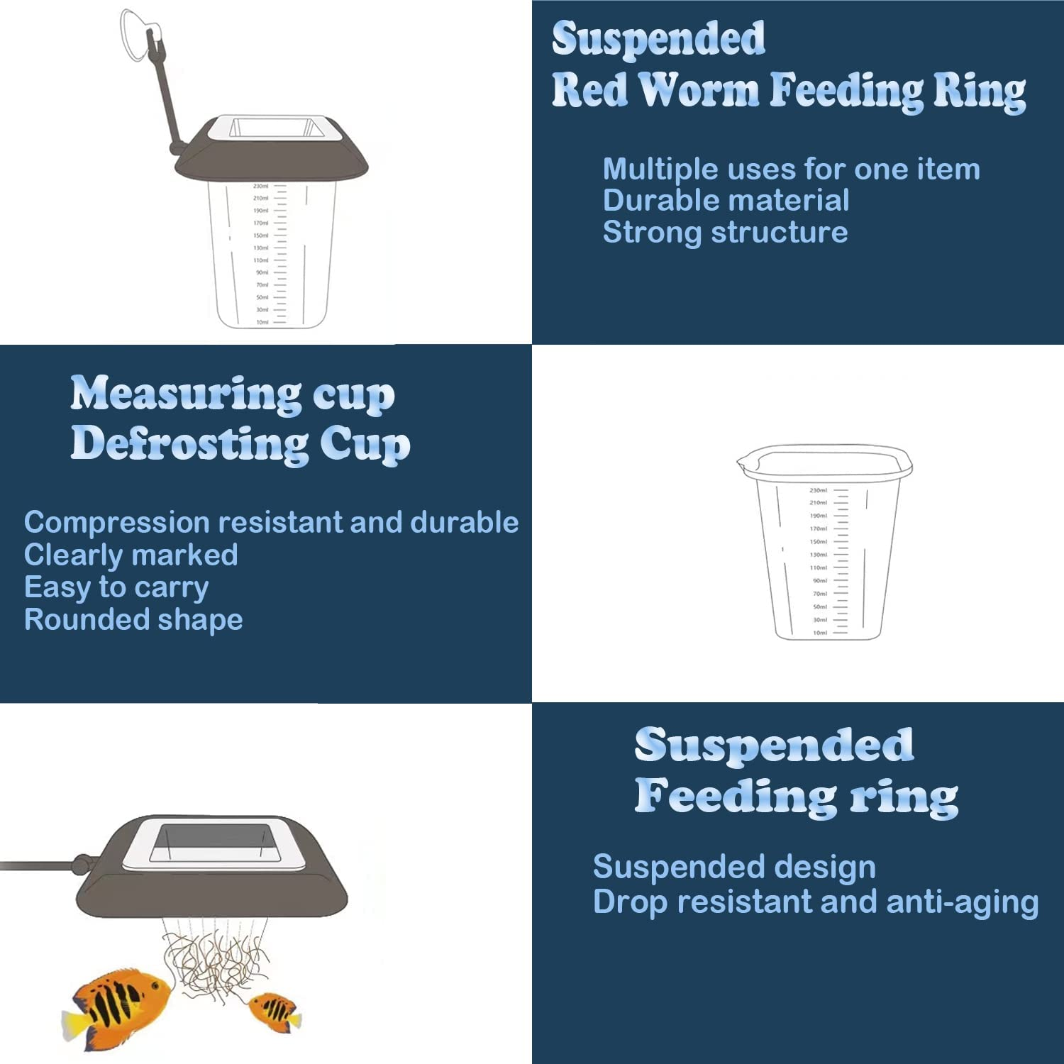 FLOURITHING Multi-Function Fish Feeder Ring Set Aquarium Fish Tank Live Red Worm Food Feeder Plant Cone Cup Feed Thaw Measuring Cup Shape Basket for Feeding Feeding Fish Aquatic Pet for Betta - Blue image number 5