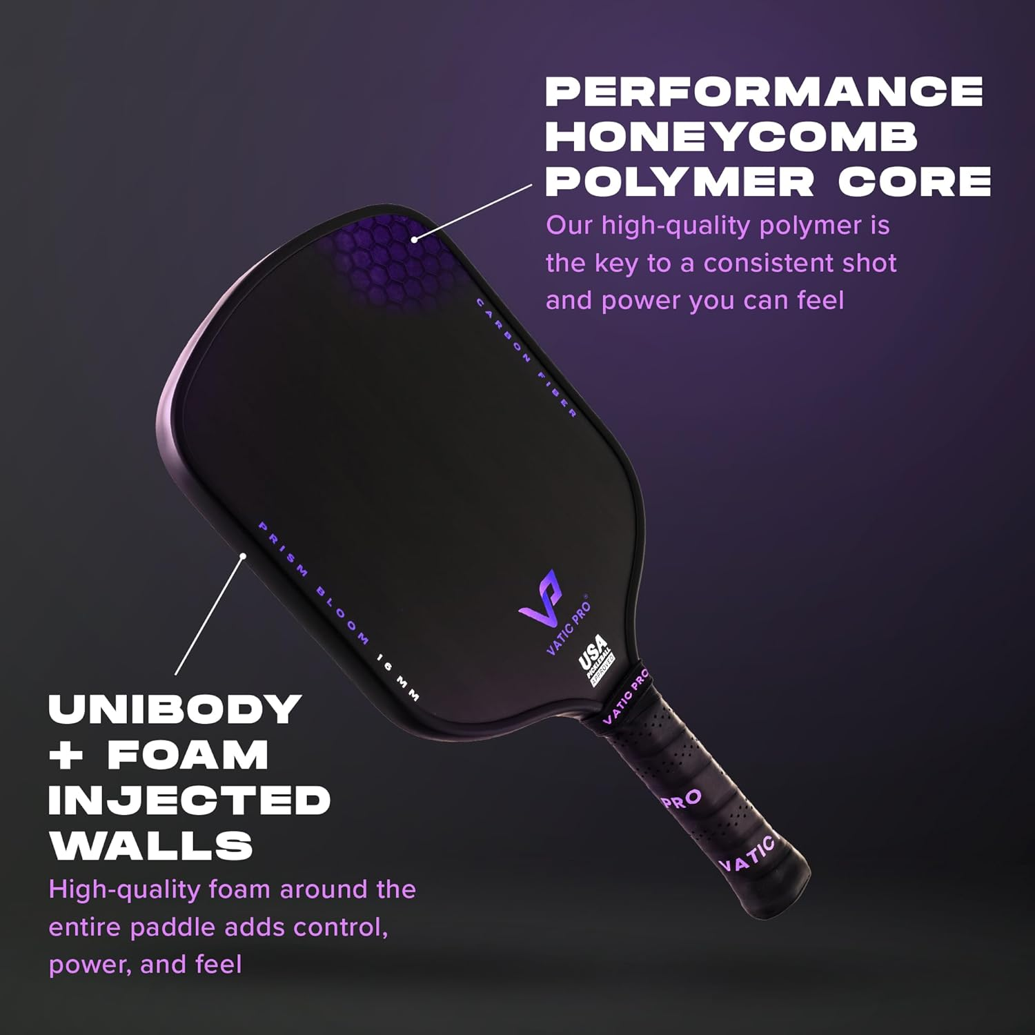 Vatic Pro Prism Bloom Carbon Fiber 16Mm - Foam Injected Walls - Includes Paddle Cover image number 2