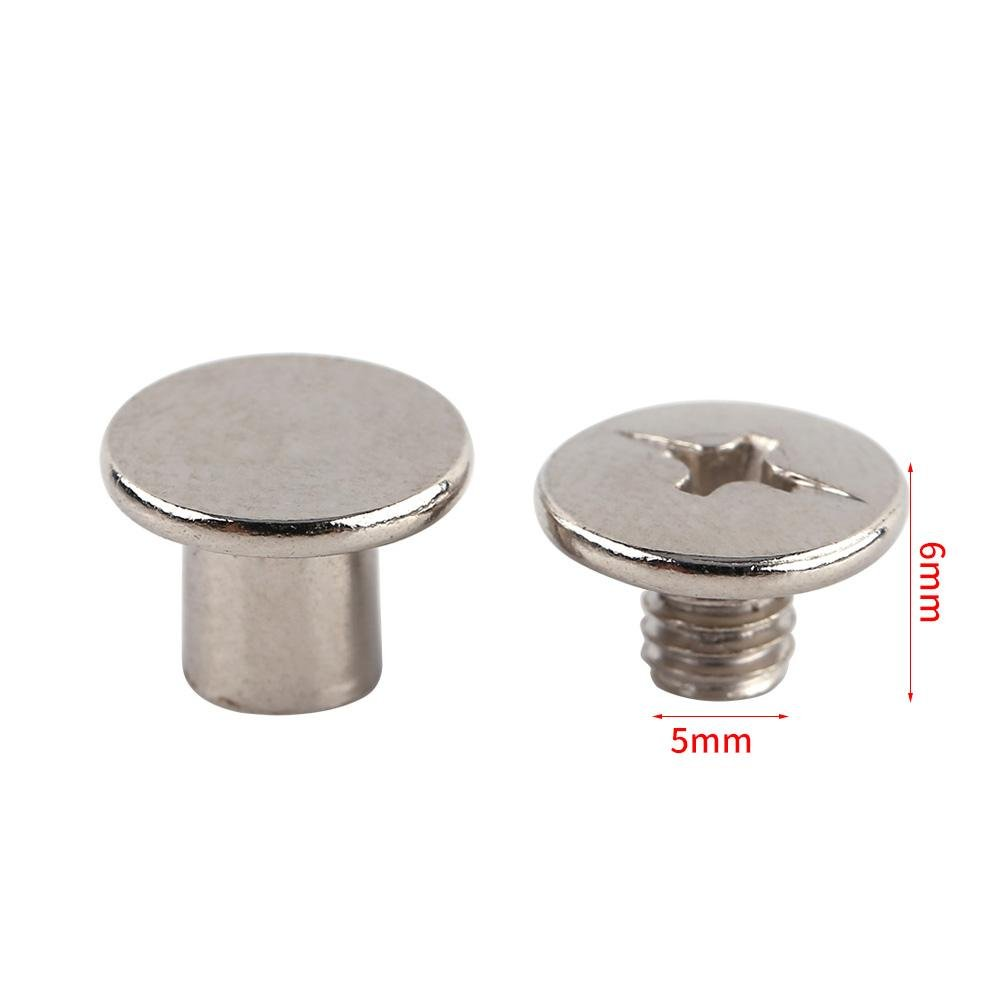 100Pcs Leather Rivets M5*6Mm Silver Iron DIY Binding Chicago Screws round Rapid Studs for Leather Photo Album Craft Repairs Decoration image number 1