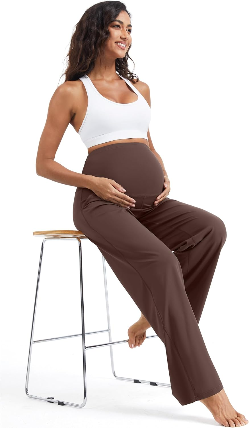 Mathcat Womens Maternity Pants over the Belly Wide Leg Yoga Work Dress Pants Pregnancy Pants Lounge Trousers Stretchy Soft