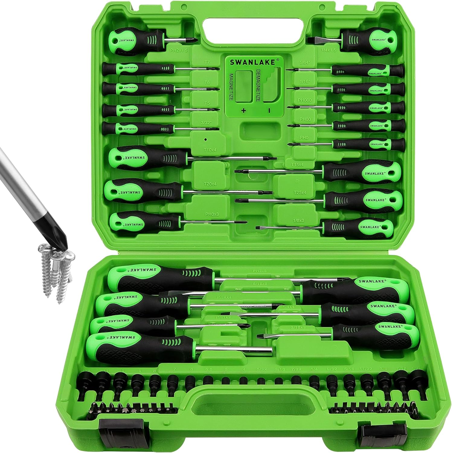 SWANLAKE 86PCS Magnetic Screwdriver Set,Includes Slotted/Phillips/Torx Mini Precision Screwdriver, Replaceable Screwdriver Bits and Nut Drivers with Sturdy Tool Box image number 4