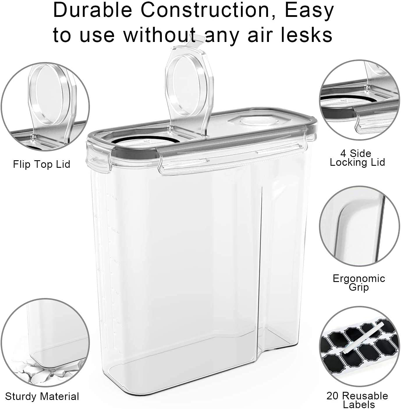 Wildone Cereal Container Set, Food Storage Containers [Set of 4] Large Airtight Storage Keeper 4L(135.2Oz), Leak-Proof & BPA Free, Great for Cereal, Flour, Sugar, Baking Supplies image number 2