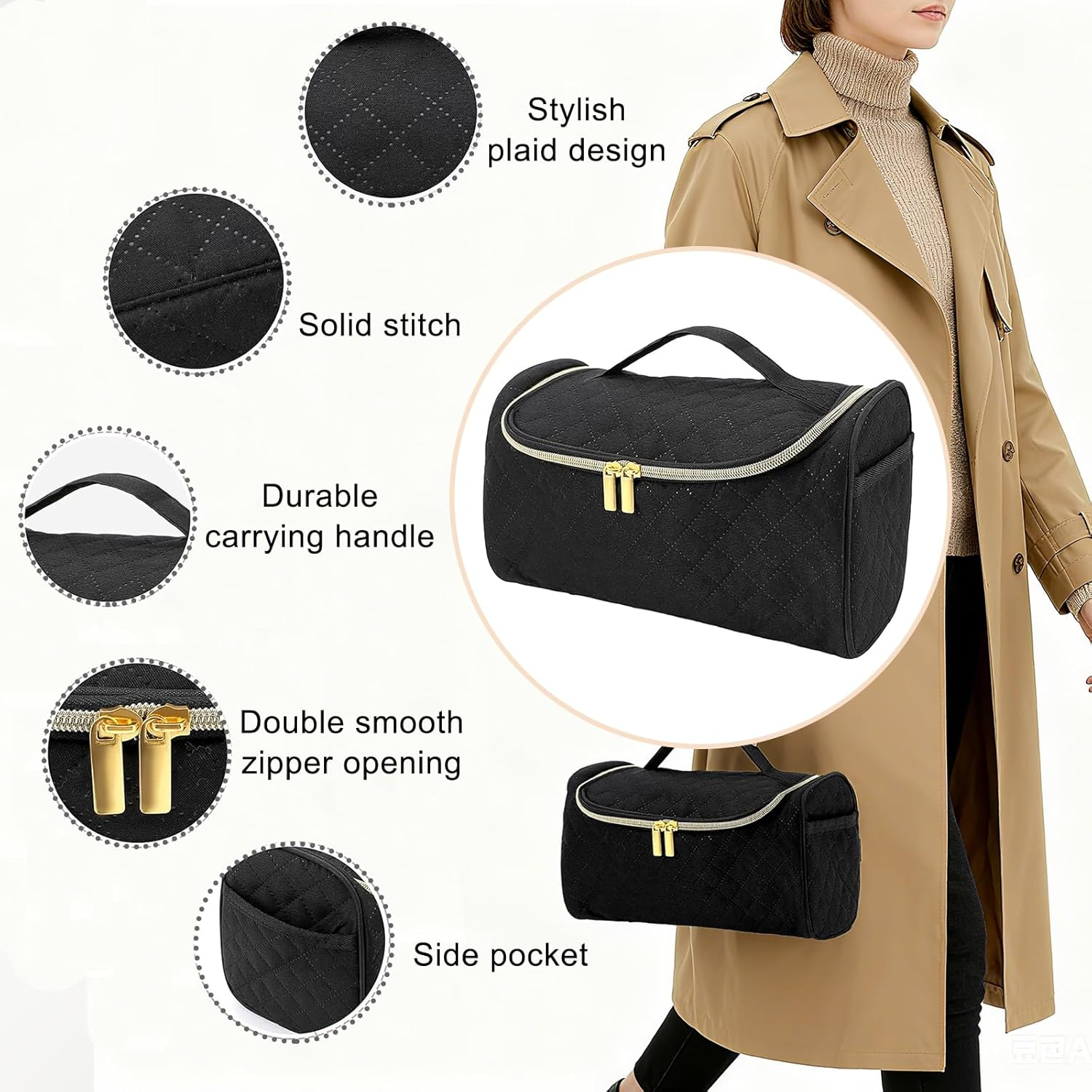 Portable Storage Bag Compatible with Hair Dryer and Attachments, Huggiegems Makeup Bag, Travel Toiletry Bag with Hanging Hook image number 6