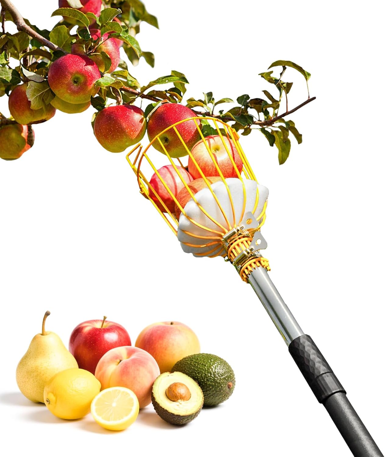Blumetrec 408Cm Fruit Picker, Apple Picker Tool with Adjustable Pole and Basket, Long Reach Mango Grabber Tool, Tree Fruit Catcher for Picking Lemon Pear Orange Avocado Peach Citrus image number 2