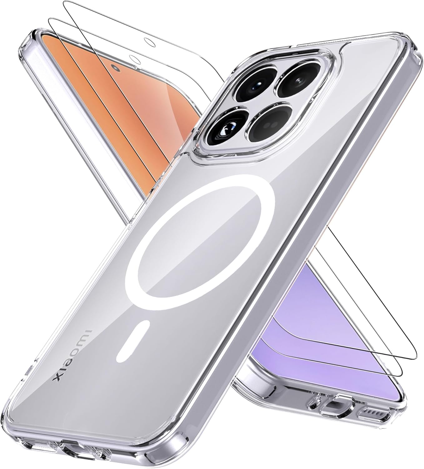 Anoowkoa Magnetic Case for Xiaom 15T Pro Case and Pack of 2 Tempered Glass, Suitable for Magsafe, Anti-Yellowing, Anti-Scratch, Compatible with Xiaom 15T Pro (Clear)