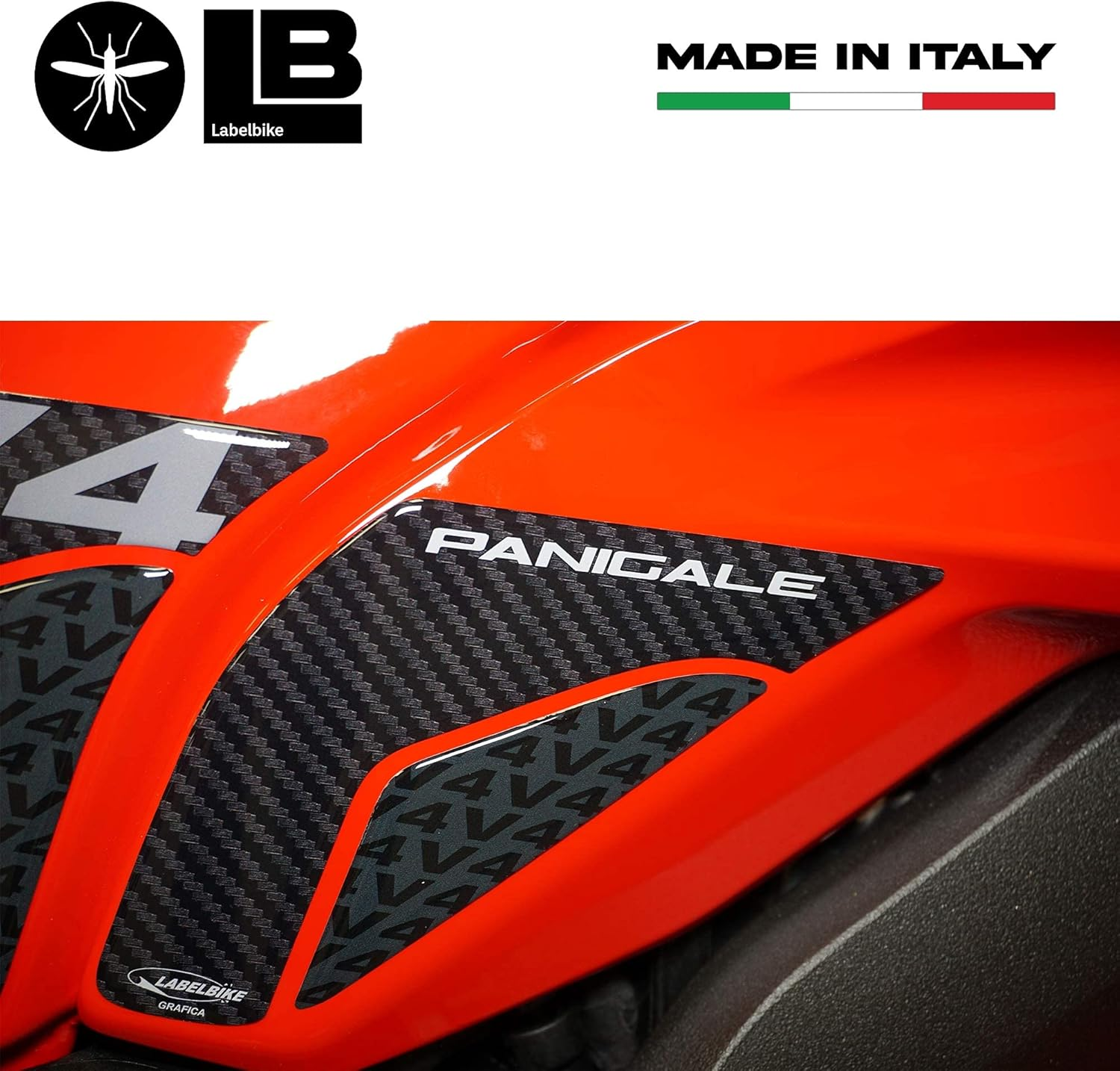 Labelbike - Stickers 3D Motorcycle Tank Side Protection and Decoration in Resin Compatible with Ducati Panigale V4 2018-2021 - Color Carbon Black Grey image number 6