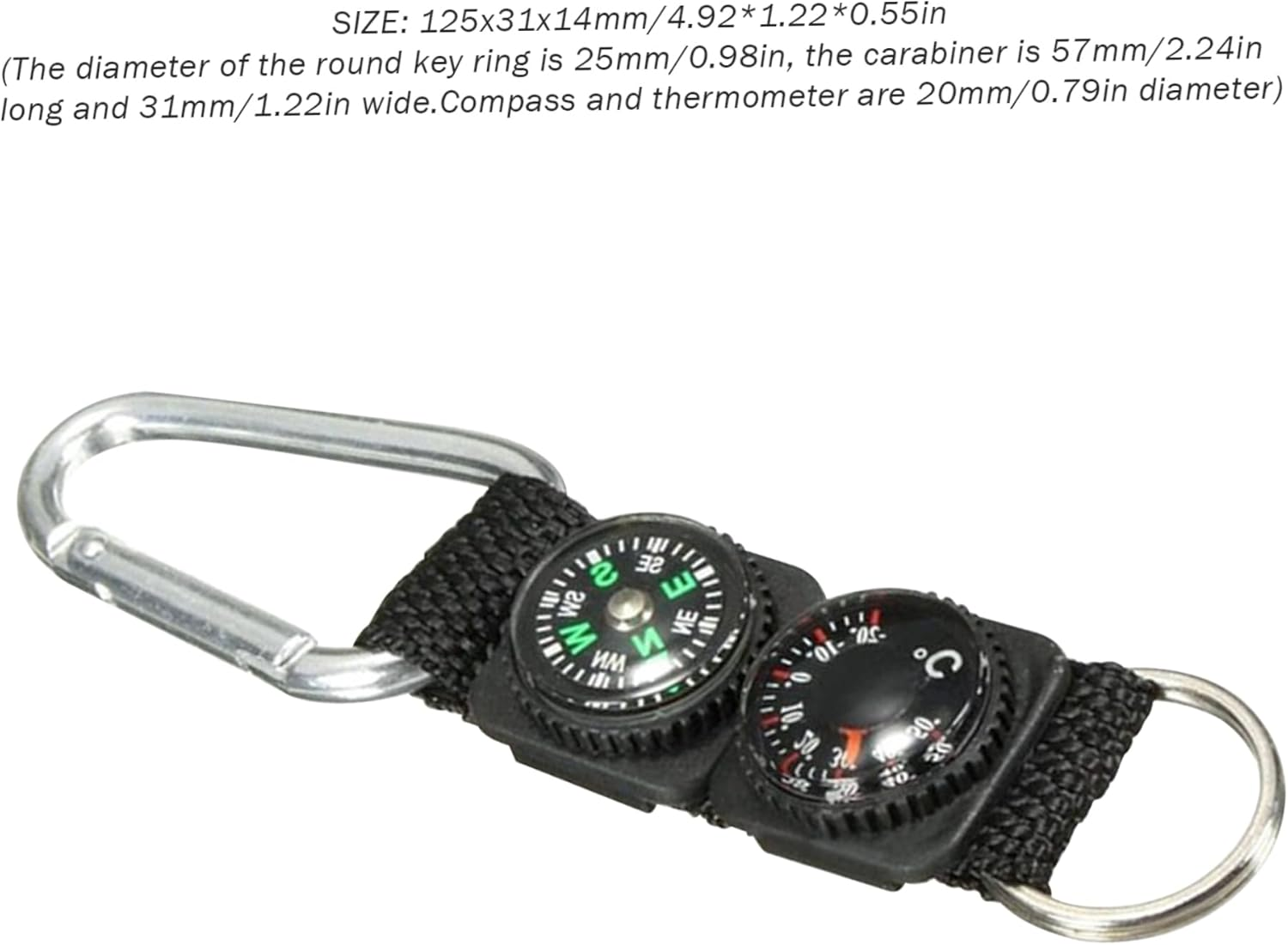 Compass Keychain Carabiner with Thermometer, Waterproof Hanging Mini Hiking Compass, Multifunctional Survival Tool for Outdoor Sports Hiking Camping Black Compass Carabiner Outdoor Compass Thermomete