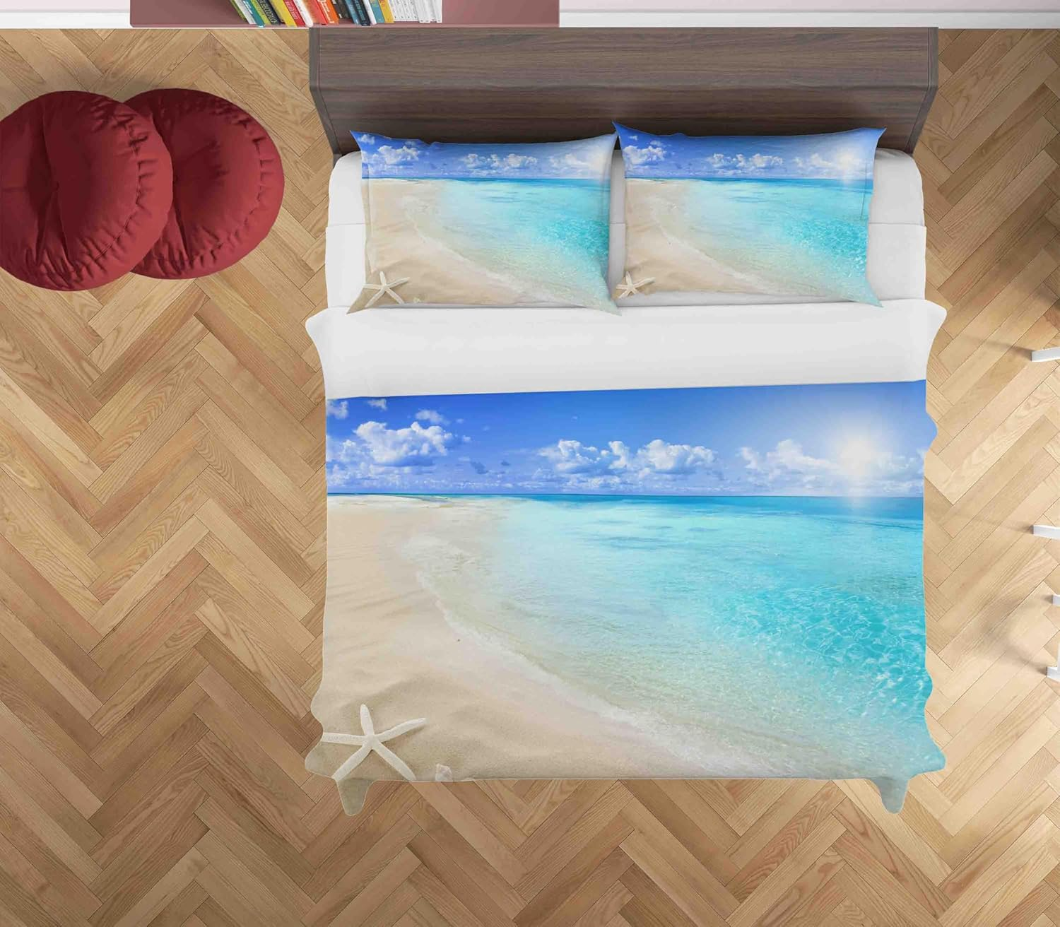 3D Blue Sea Beach Starfish Quilt Cover Set Bedding Set with Pillowcases, Single/Double/Queen/King Size (Double) image number 5