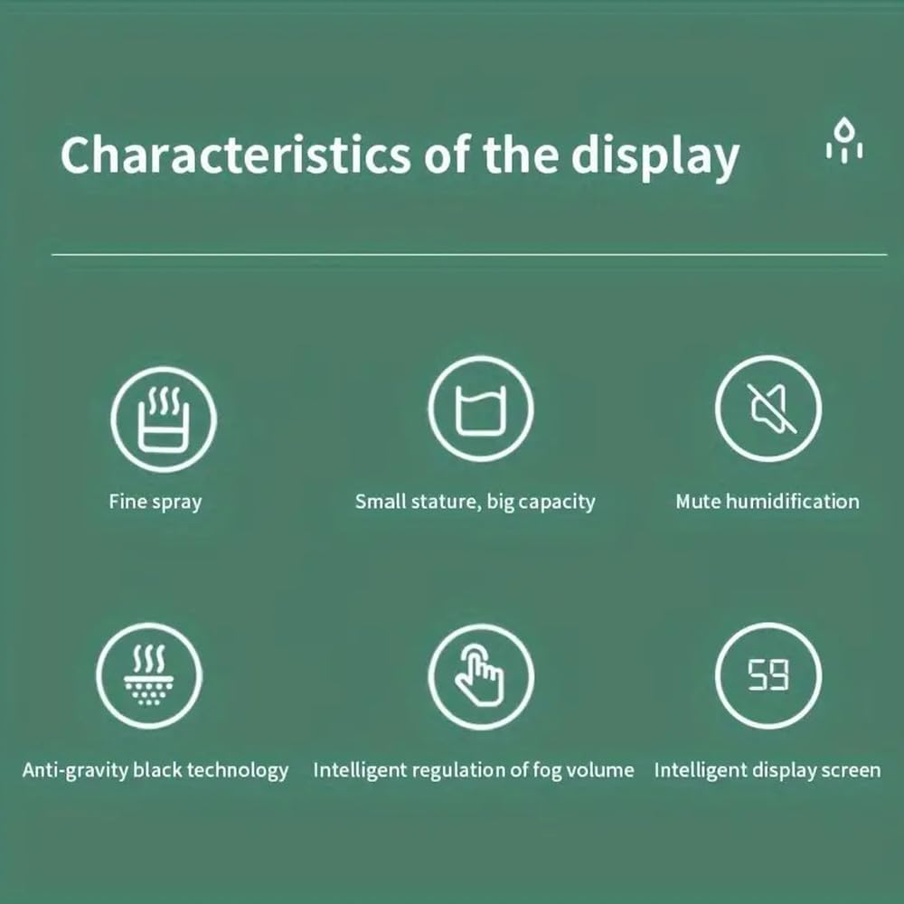 Leona Co 1000Ml Humidifier Quiet Ultrasonic Cool Mist - Large Capacity USB Touch Control, Anti-Gravity Water Drops, Night Light, for Bedroom, Office, Nursery - Auto Shut-Off (White) image number 5