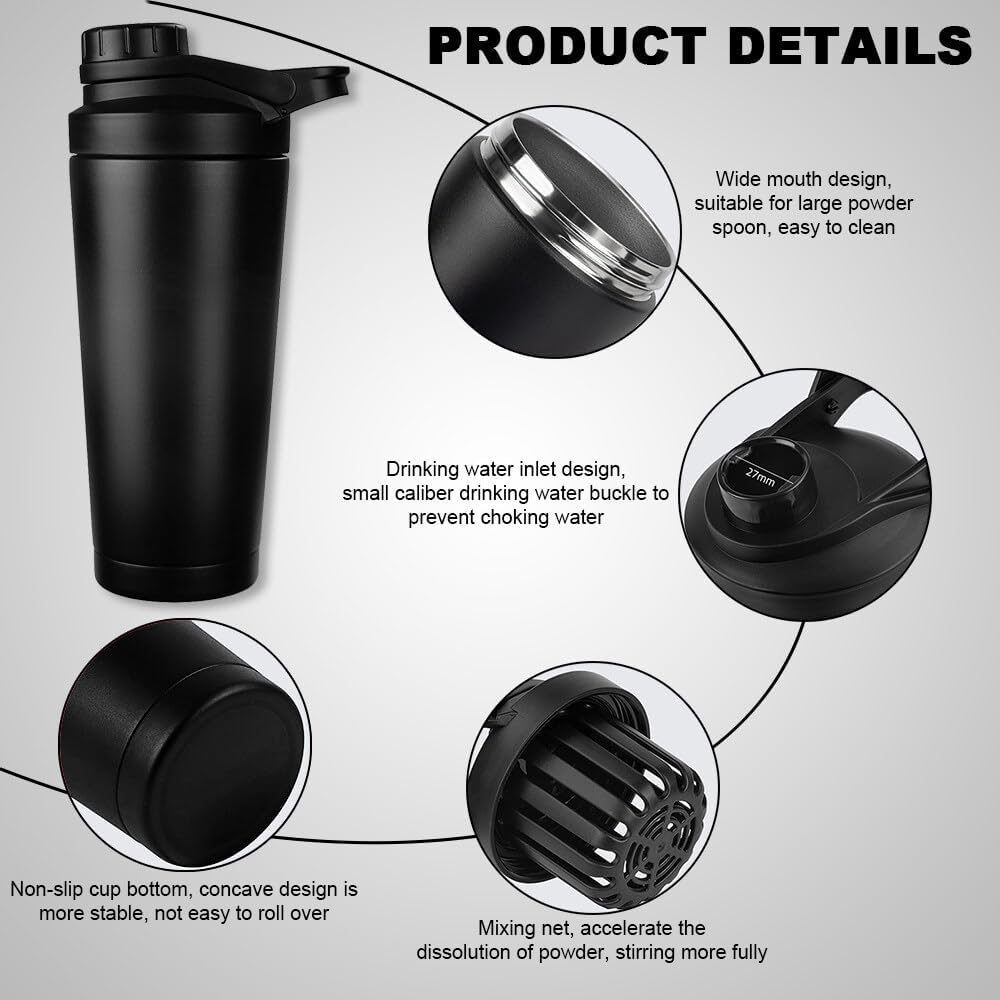 Protein Shaker Bottle 750Ml, Stainless Steel Insulated Protein Shaker and Water Bottle,With Noise Free,Bpa Free,Shaker for Protein Shakes, with Mixed Mesh,For Protein Shakes Gym Shaker image number 4