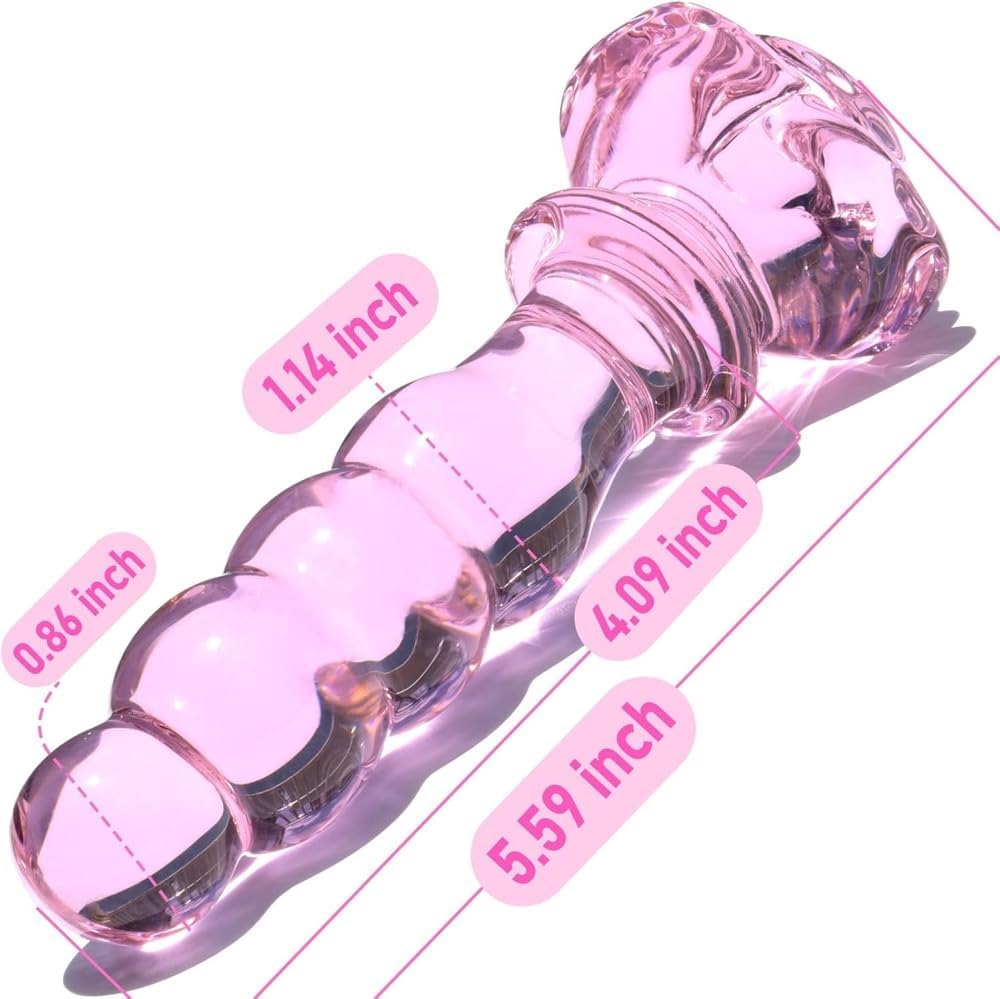 Ozfuns Glass Anal Beads Butt Plug Prostate Massager, Rose round Base and 4 Gradual Beads Fetish Bum Plug Anal Dilator Masturbation Sex Toy for Women Men image number 6