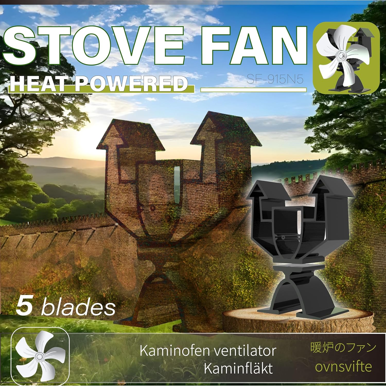 FUTURESUN 5 Blades Heat Powered Stove Fan for Log Burner, Fireplace, Pellet Stove &ndash; 160 CFM, 270M&sup3;/H, Quiet Operation, Eco-Friendly, Improves Heat Circulation, No Battery or Electricity Required image number 3