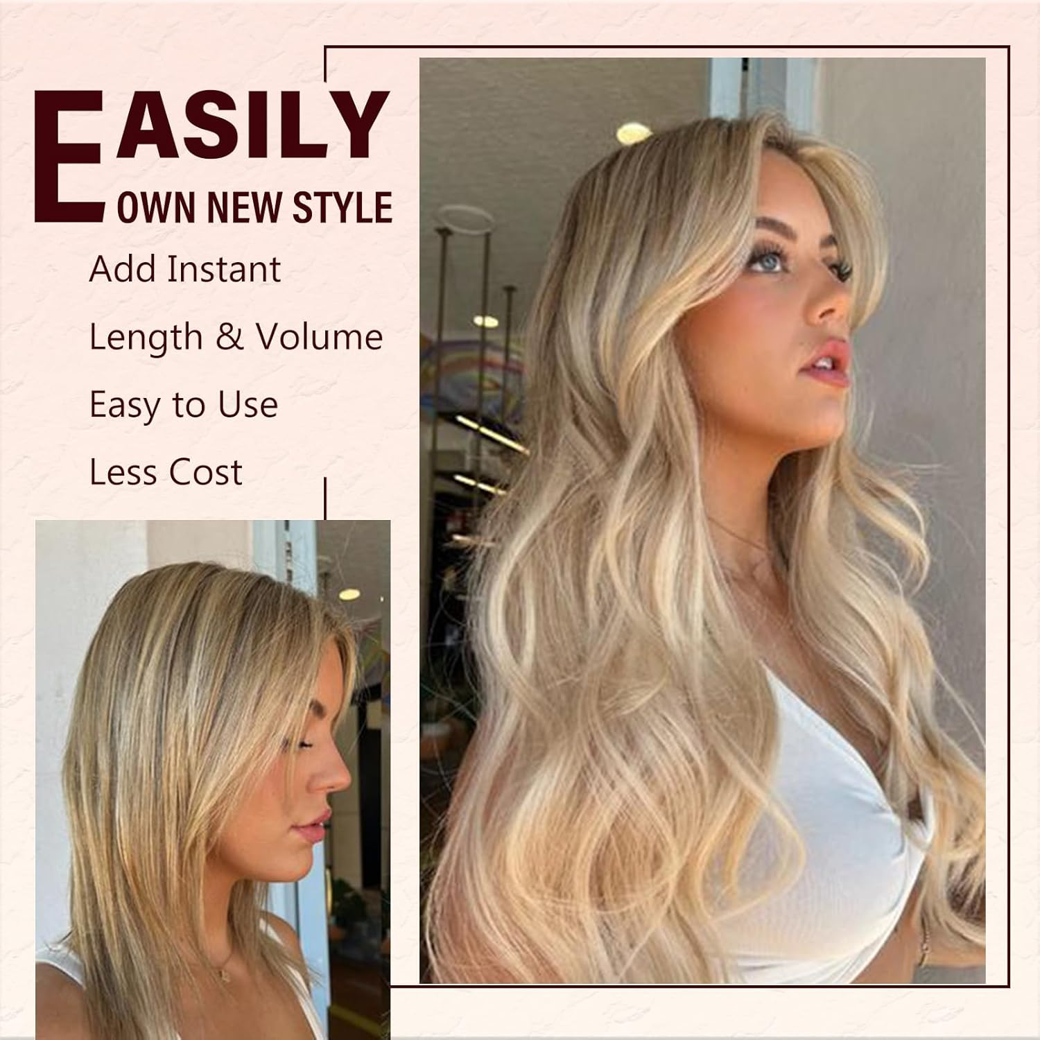 Dcbaboo Hair Extensions Clip in 6PCS 20Inch Curly Wavy Clip in Hair Extension Long Wave Synthetic Fiber Fake Hair Pieces for Women Clip in Extensions Full Head Natural Hairpiece, Light Brown/Blonde - Light Brown / Bleach Blonde image number 2