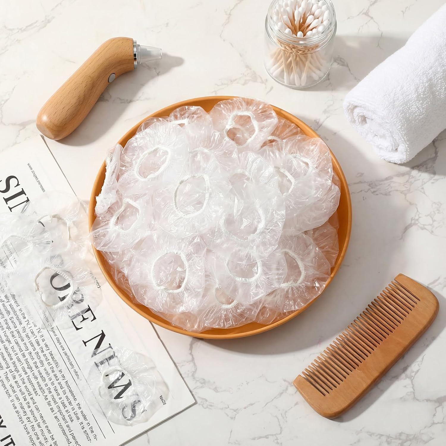 100 Pack Clear Disposable Ear Protectors Waterproof Ear Covers for Hair Dye, Shower, Bathing image number 2