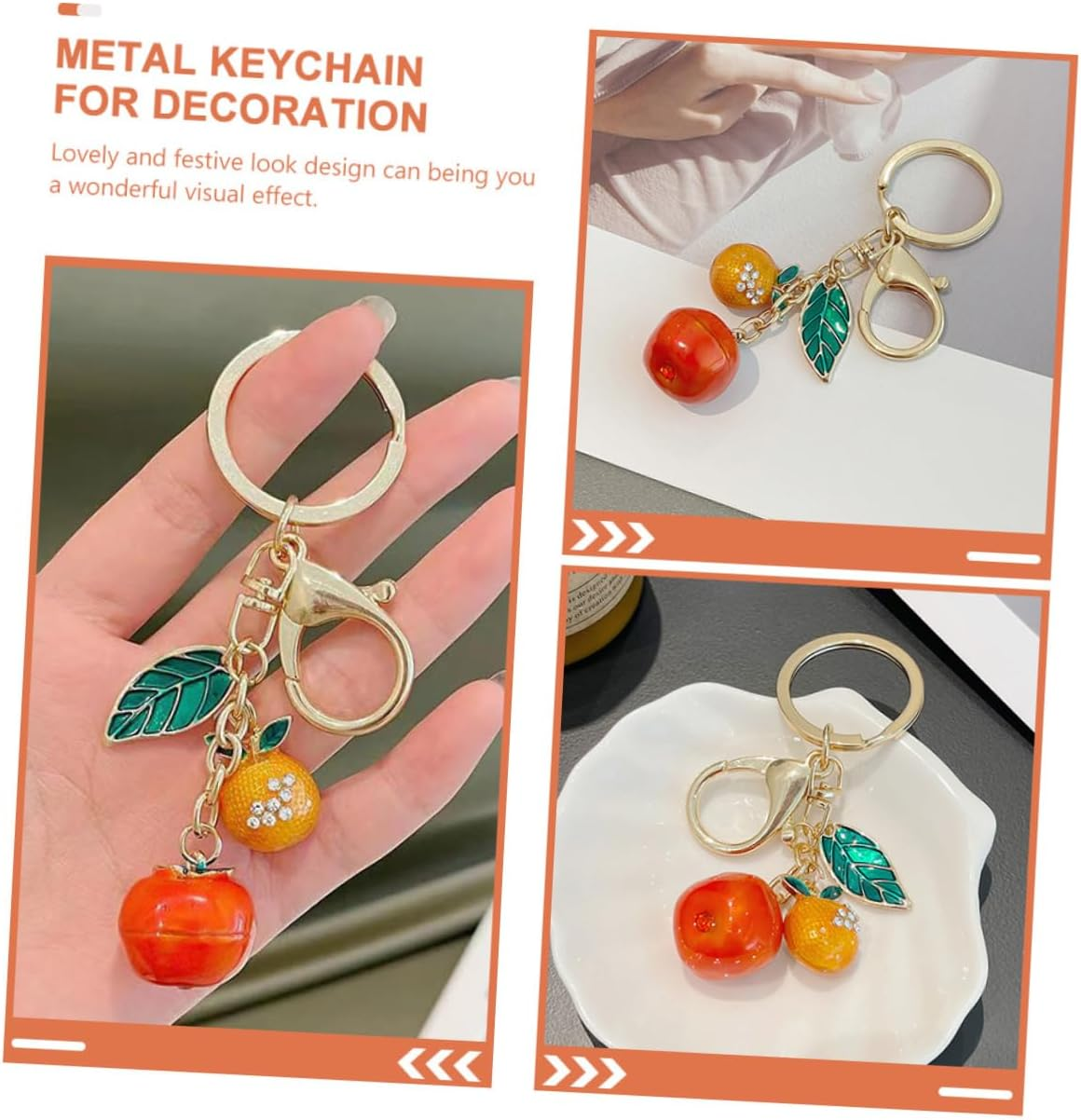 2Pcs Key Chain Pendant Decorative Keychain Accessories Backpack Fruit Pendant Keychain Charms Car Key Chains Car Rhinestone Ornament Crystal Child Bulk Bags image number 4