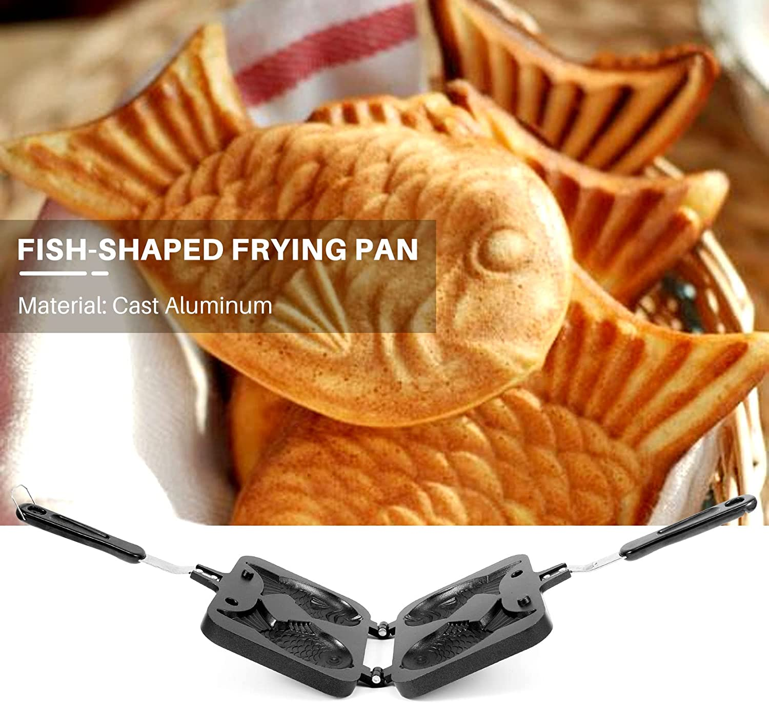 OVNSHVN Waffle Cake Maker, Double Fish Shaped, Nonstick, 36.5*18*3.5Cm, Gas Compatible image number 6